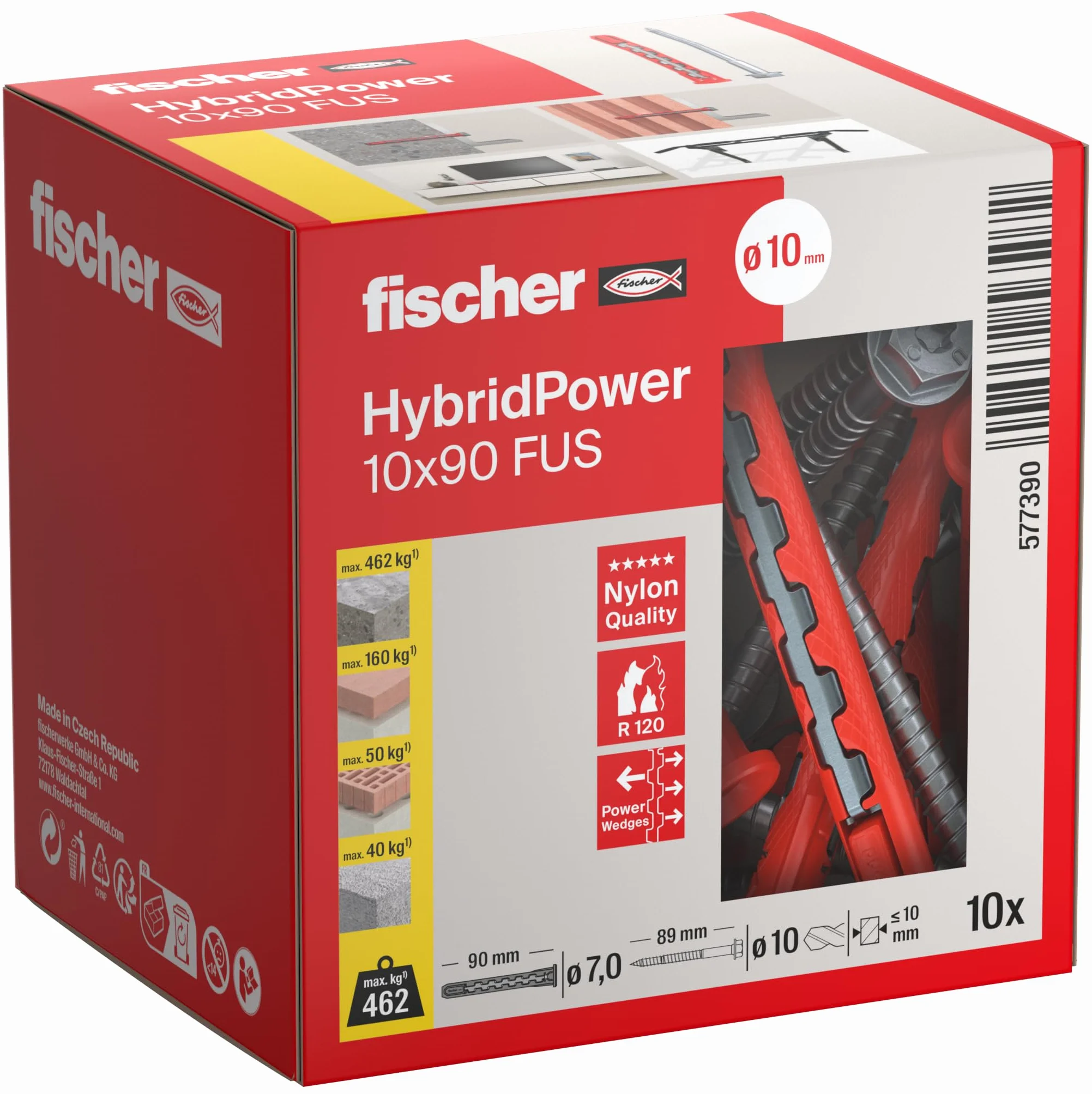 fischer HybridPower kołek rozporowy 10 x 90 stopni zapewnia najwyższą nośność i bezpieczeństwo, łatwy montaż bez narzędzi do osadzania, uniwersalne do otworów i materiałów budowlanych, murów, betonu