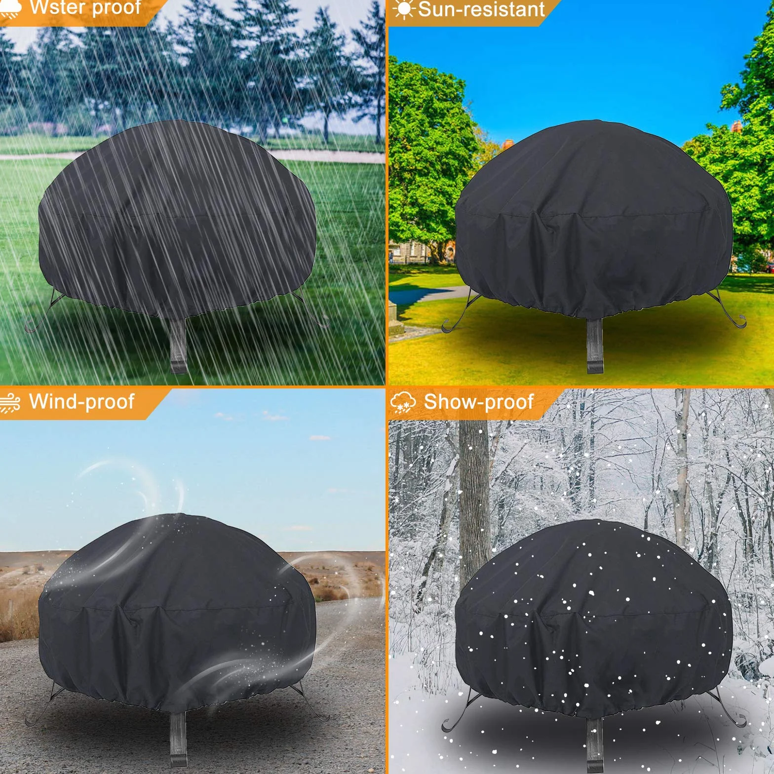 Pokrowiec ochronny na palenisko, 80 cm, dookoła pokrywa ze ściągaczem, wytrzymała, wodoszczelna, wiatroszczelna, odporna na promieniowanie UV, odporna na rozerwanie, z tkaniny Oxford (80 x