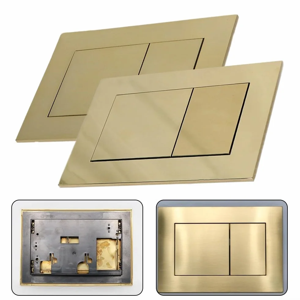 TECE Złota podwójna płytka spłukiwana kwadratowa płytka z przyciskiem do ukrytych cystern pneumatyczne podwójne spłukiwanie szczotkowane złoto 20 x 150 x 5 mm