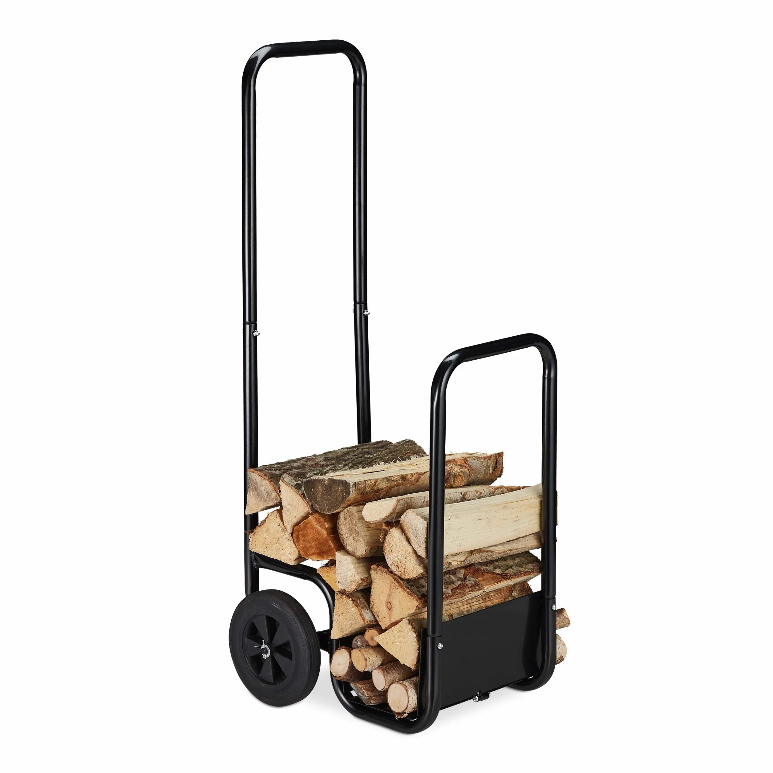 Relaxdays Wózek na drewno kominkowe, wózek na drewno opałowe ze stali, z 2 kółkami, transport i przechowywanie drewna opałowego, do 40 kg, czarny, 80%
