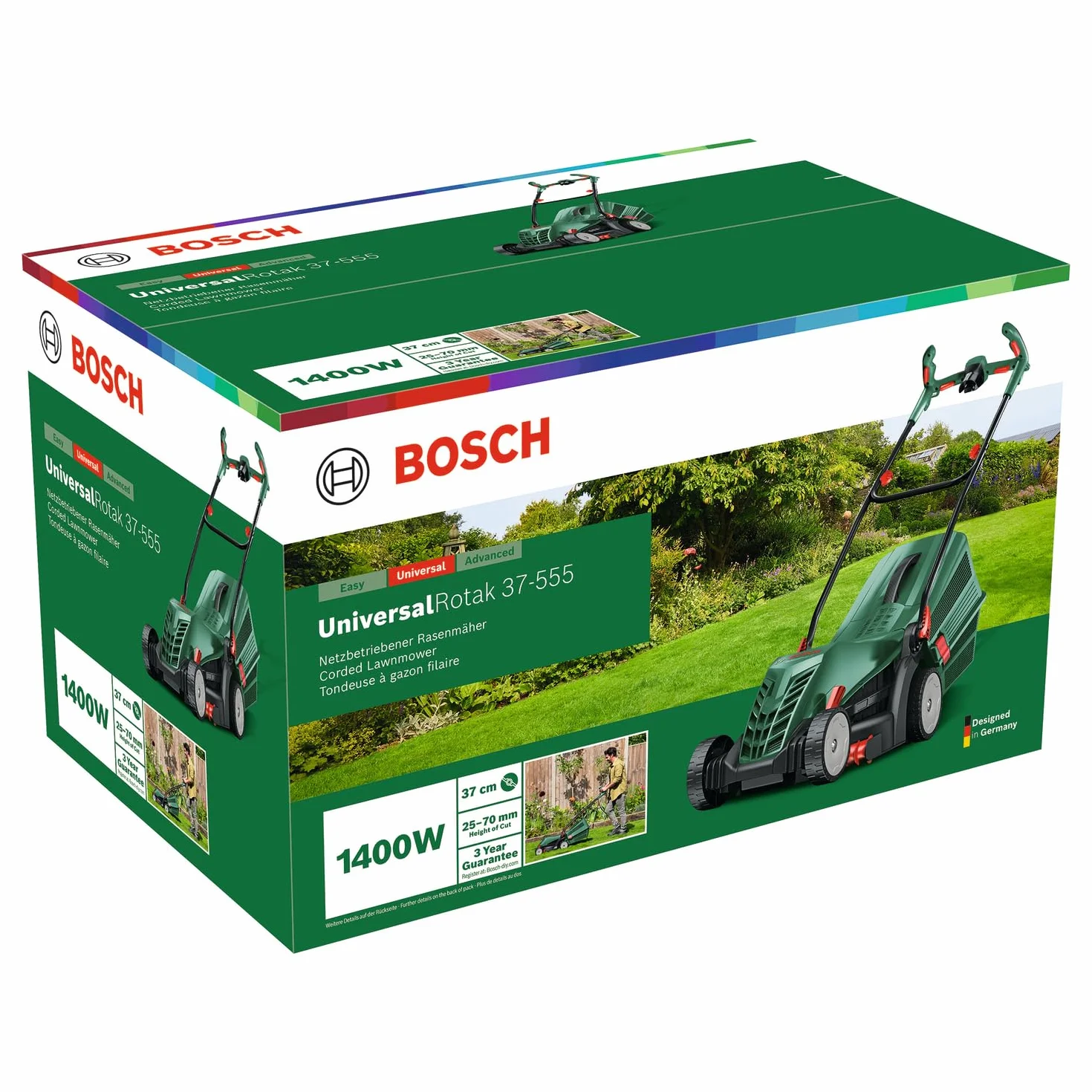 Bosch Kosiarka sieciowa UniversalRotak 37-555 (silnik 1 400 W, szerokość cięcia: 37 cm, zbiornik na trawę 40 l, uchwyty Ergoflex)