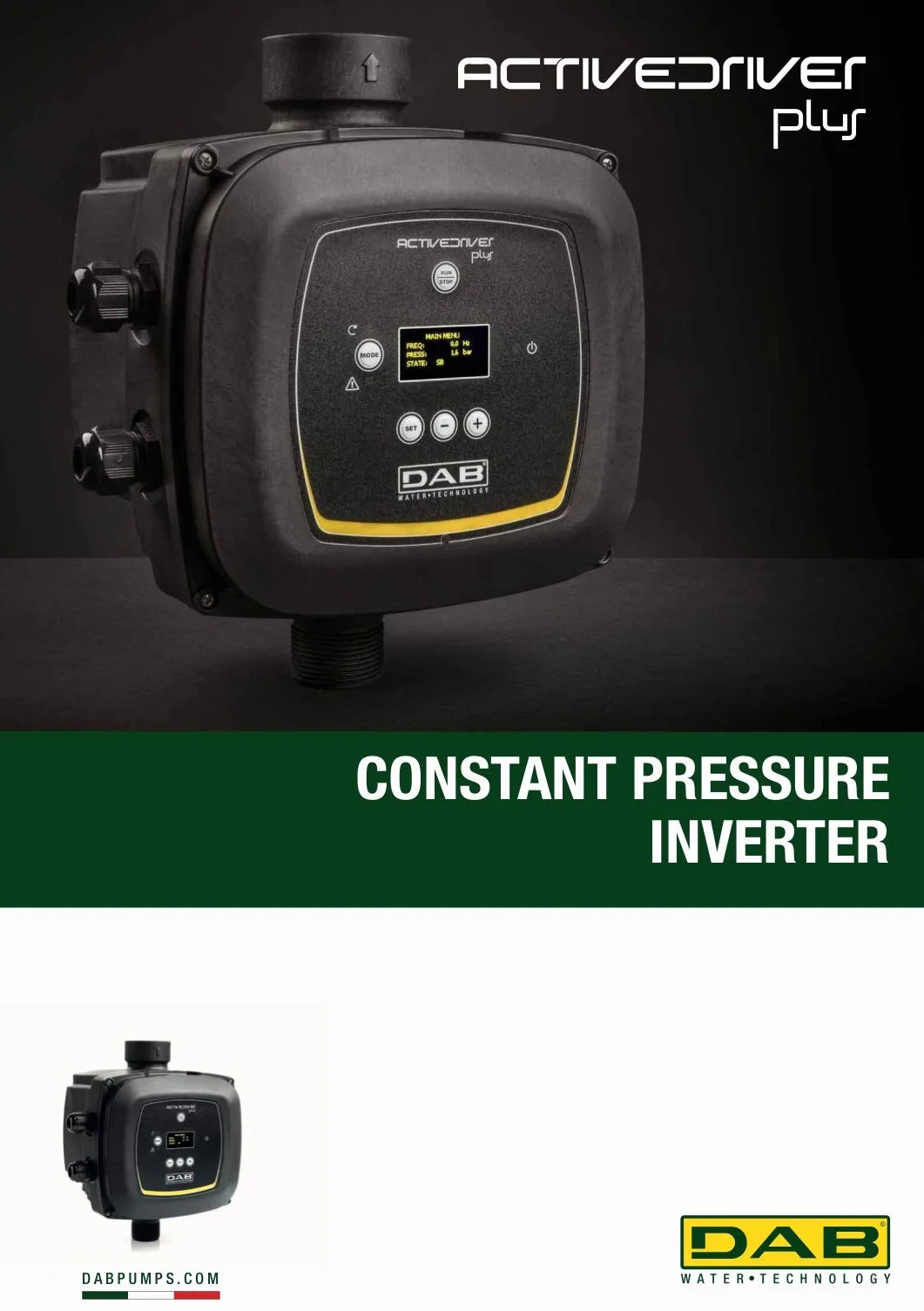 DAB Active Driver Plus M/M 1,1 Inverter Urządzenie do sterowania i kontroli dla elektrycznej pompy o stałym ciśnieniu Cicha praca Oszczędność gospodarki Redukcja zużycia wody Ochrona pompy