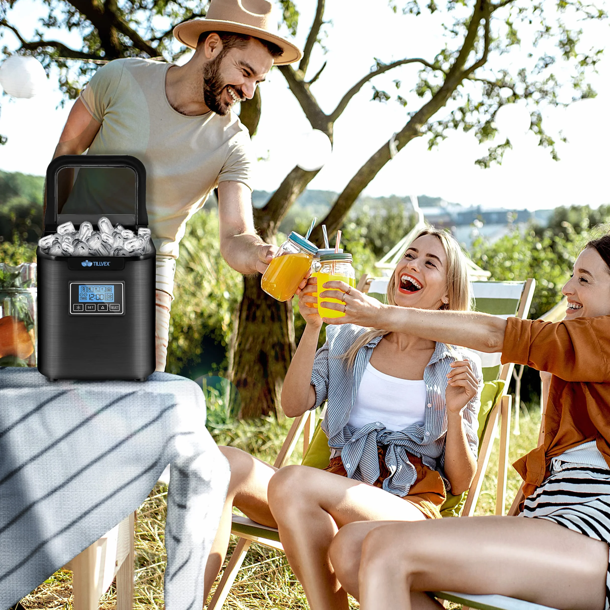 Kostkarka do lodu ze stali nierdzewnej 12 kg/24 h 2,2 l timer LCD samoczyszcząca 3 rozmiary kostek czarna