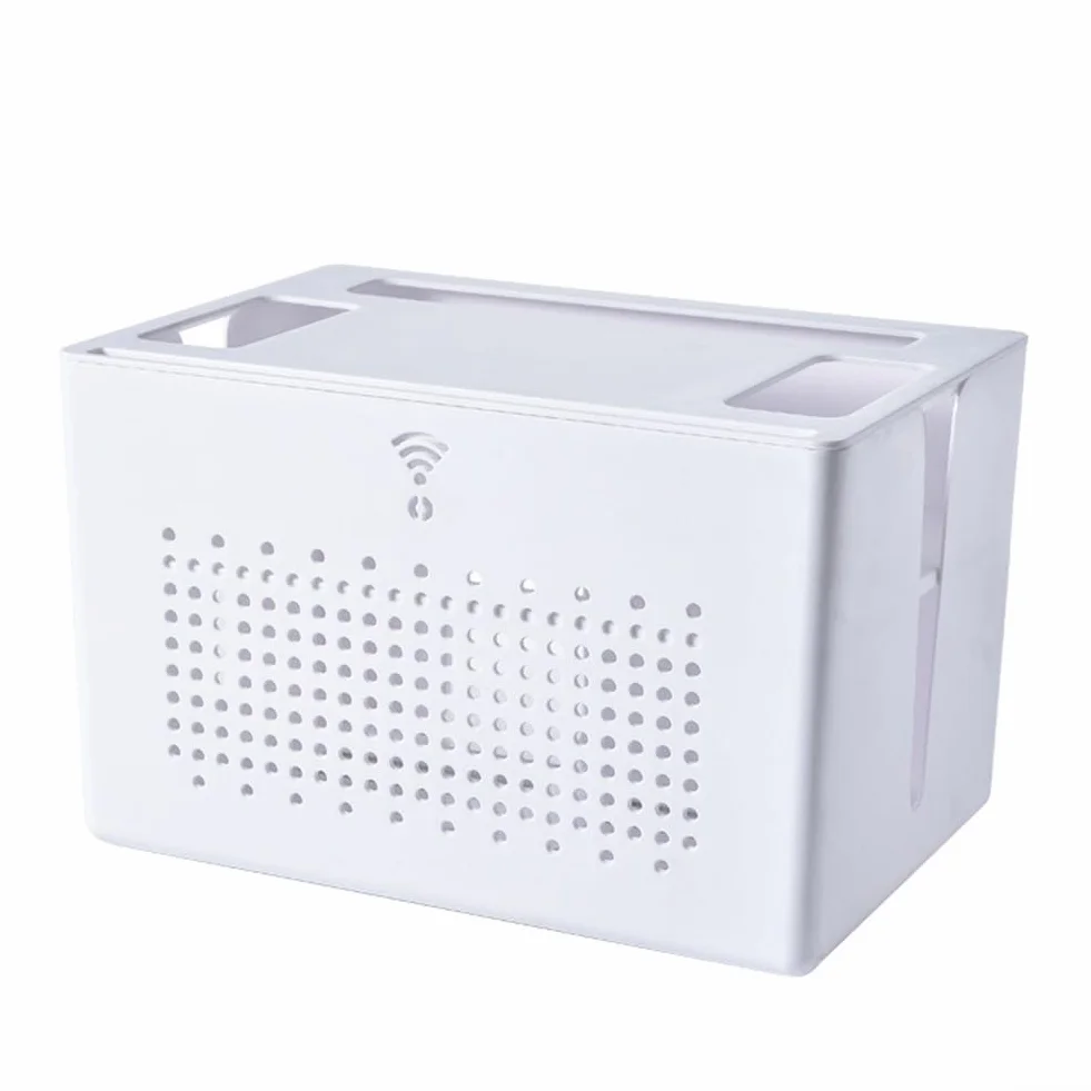 Bezprzewodowy router WiFi, skrzynka do przechowywania, modem sieciowy, osłona routera, półka listwa zasilająca i zarządzanie kablami, stojak biurowy, zorganizowane półki (szary)
