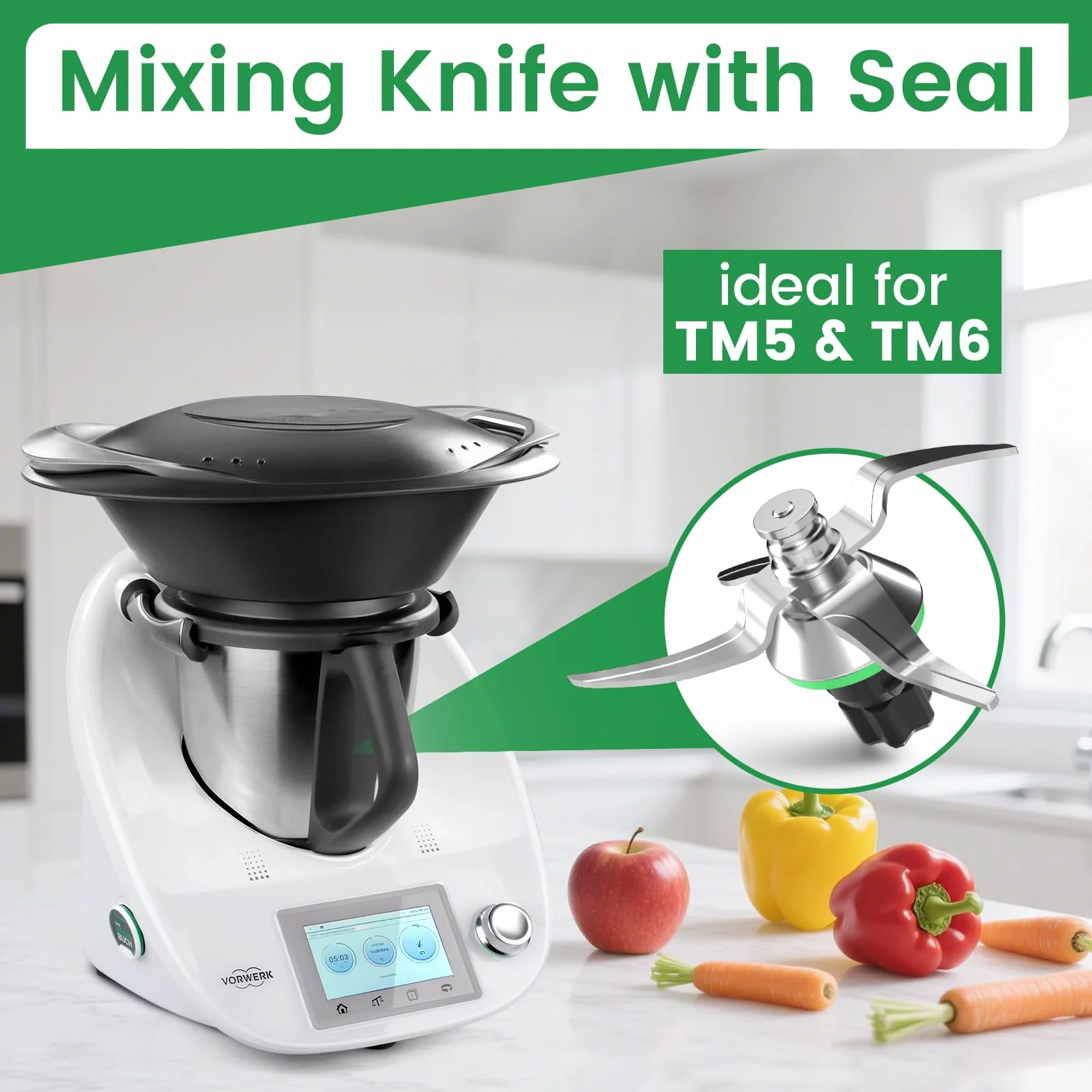 nóż mieszający ze stali nierdzewnej do Thermomix TM5 i TM6 z uszczelką – zamiennik kompatybilny do robota kuchennego Vorwerk Thermomix TM5 i TM6