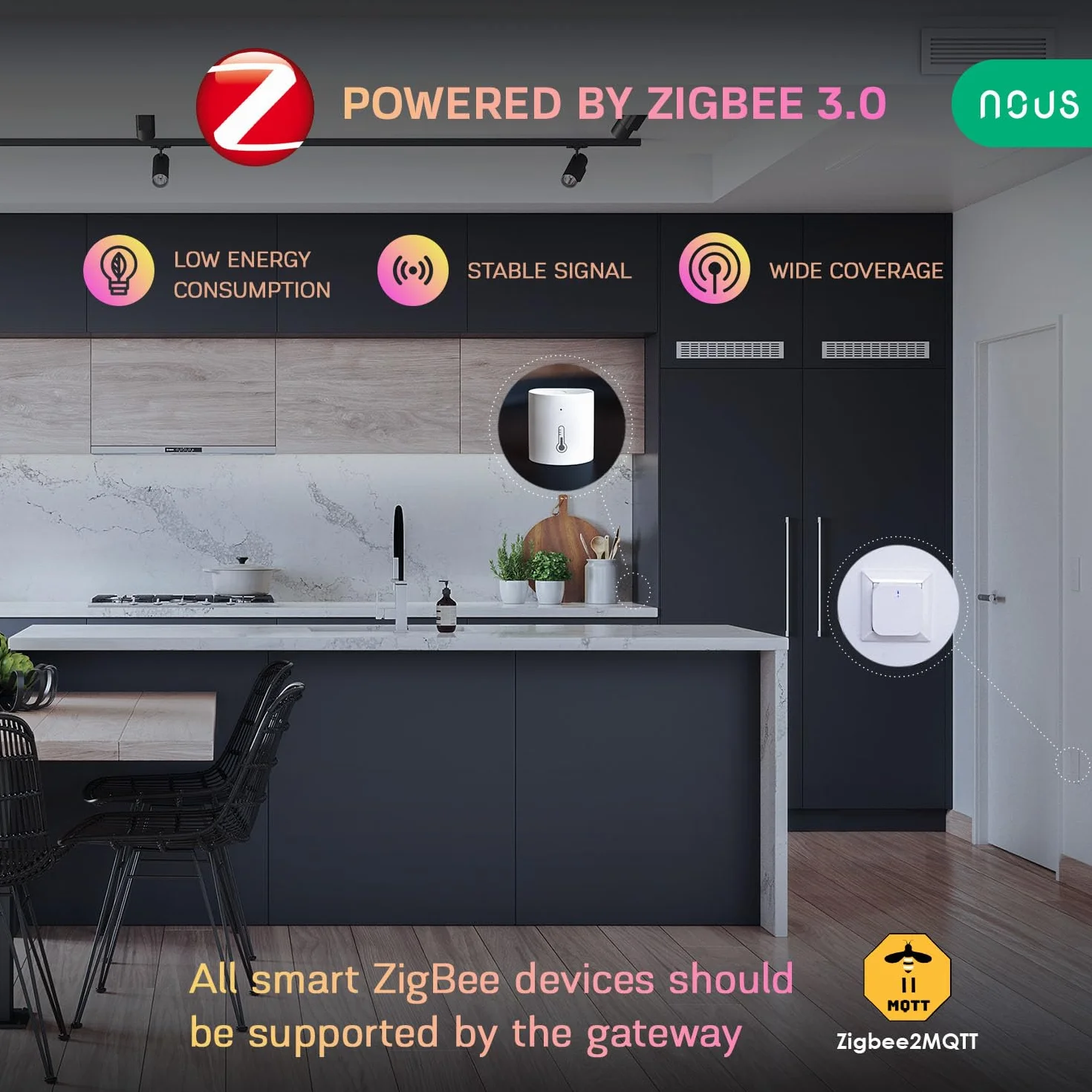 Nous E5 Czujnik temperatury termometr Alexa ZigBee, inteligentny termometr higrometr, czujnik temperatury Alexa inteligentny termometr domowy, TUYA smart life ZigBee2MQTT