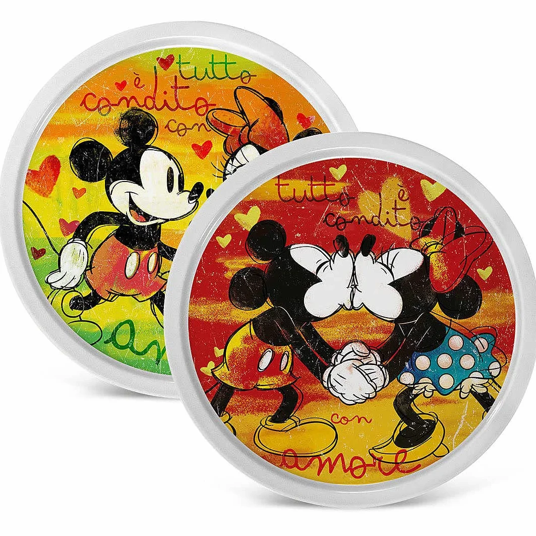 EGAN, Zestaw 2 talerzy do pizzy zielony i czerwony Mickey Love Sweet Love D.30