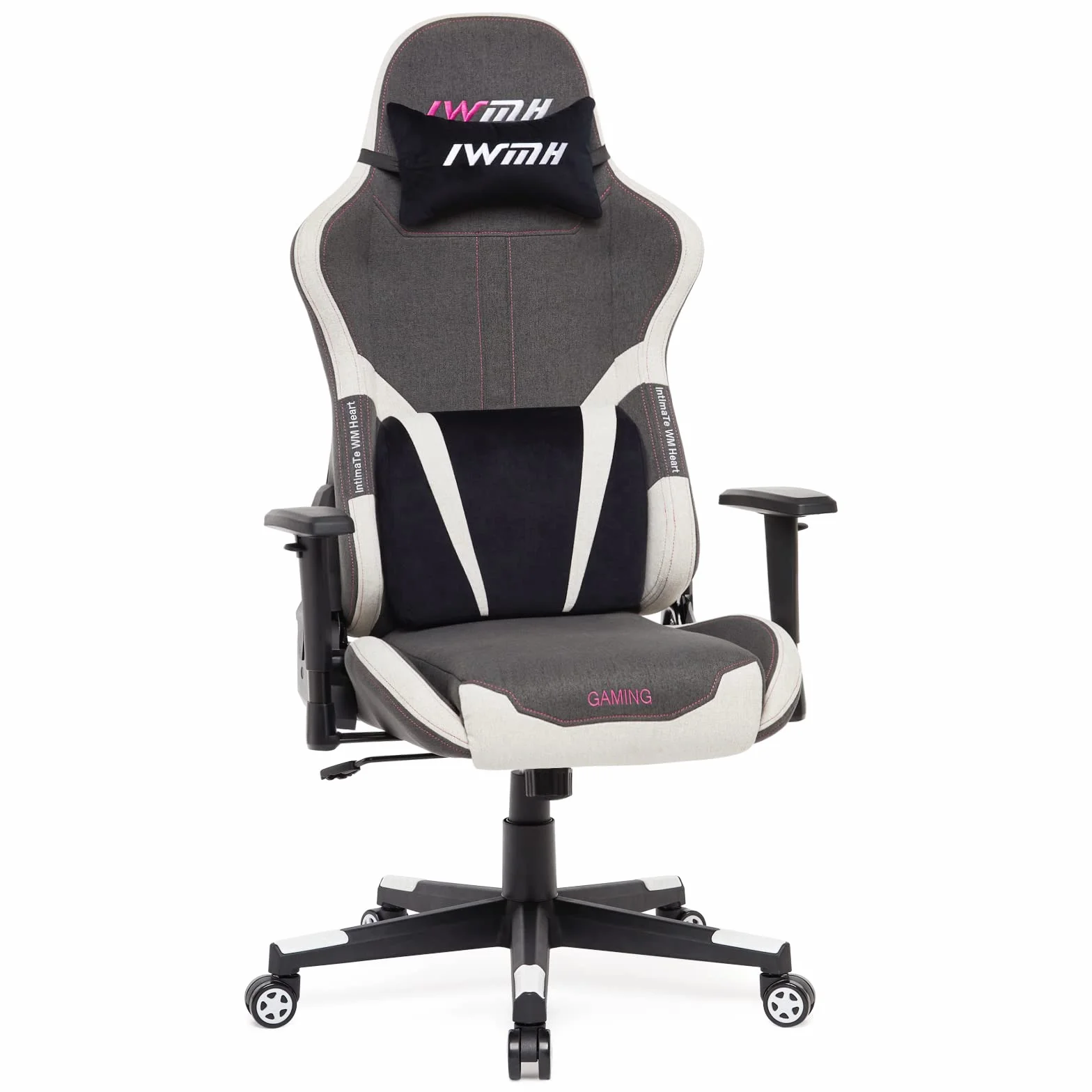 Intimate WM Heart Fotel gamingowy, gamingowy, ergonomiczny fotel obrotowy, z wysokim oparciem, krzesło komputerowe z funkcją przechylania, jasnoszare, białe, 49 x 56 x 131 cm