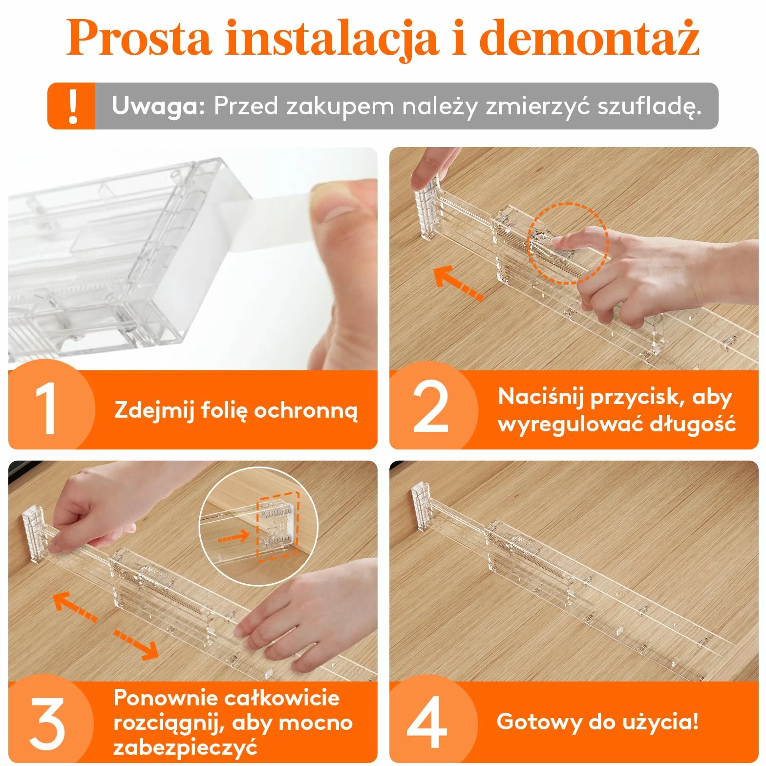 Lifewit 4 Przegródek do Szuflado Wysokości 6 cm,40.6-56 cm, Regulowany Organizer do Szuflad na Przybory Kuchenne/Kosmetyki, Plastikowe, Rozszerzalne Separatory do Przechowywania w Sypialni
