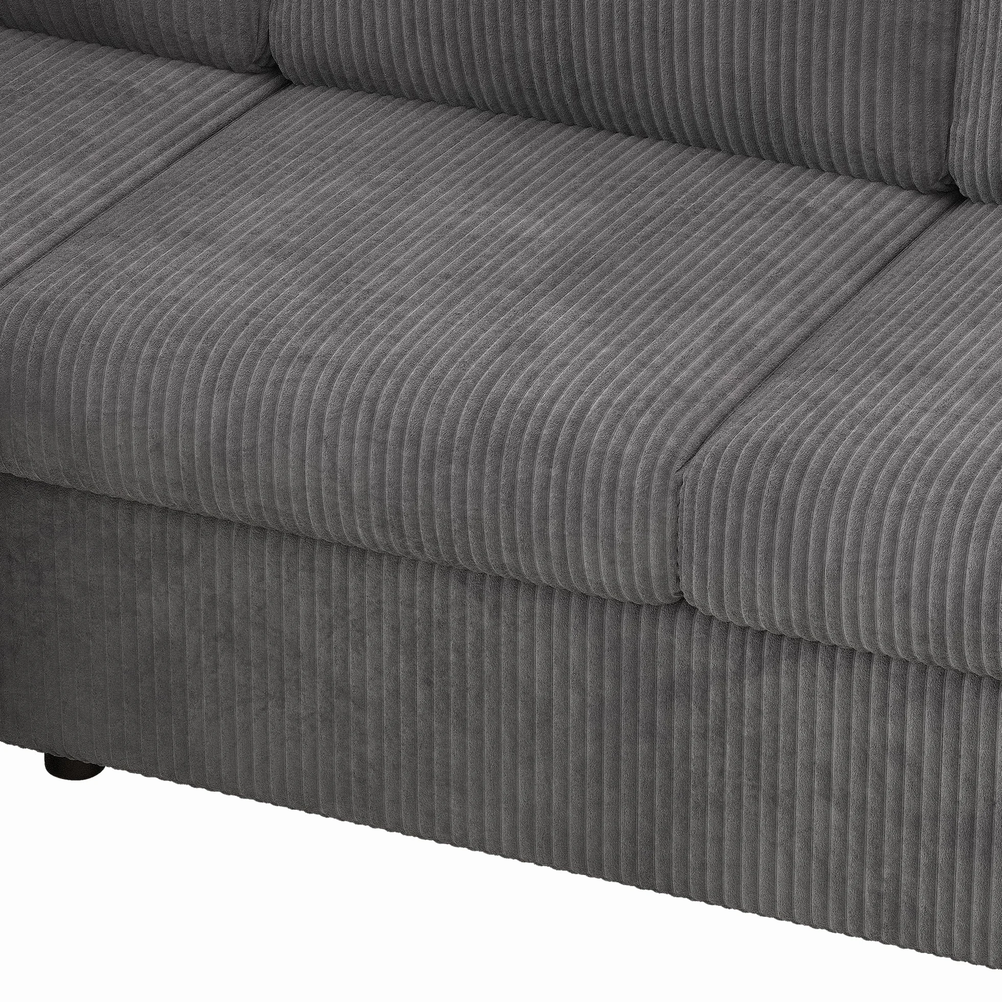 Nowoczesna sofa narożna w kształcie litery L z podłokietnikami, 1 wielofunkcyjny taboret, pianka o wysokiej gęstości, łatwy montaż, szara