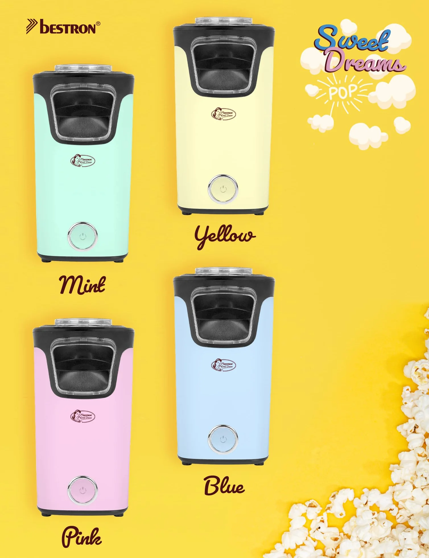 Bestron Maszyna do popcornu z technologią gorącego powietrza, turbopopcorn, 10 torebek, Sweet Dreams