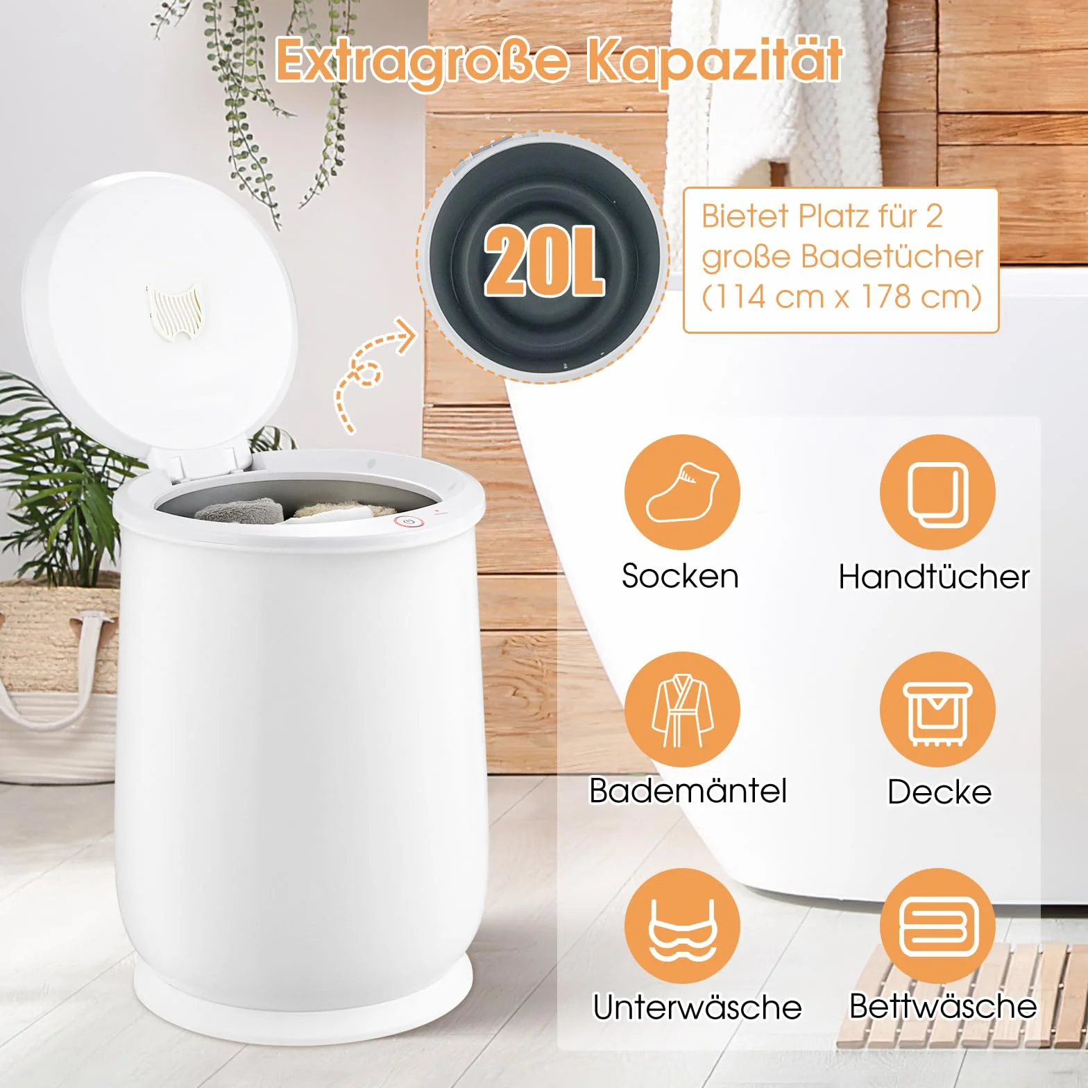 COSTWAY Podgrzewacz na ręczniki 21 l, suszarka na ręczniki z timerem 20-90 min i trybem suszenia 2-5 h, elektryczny ogrzewacz sufitowy, do dużych ręczników i koców