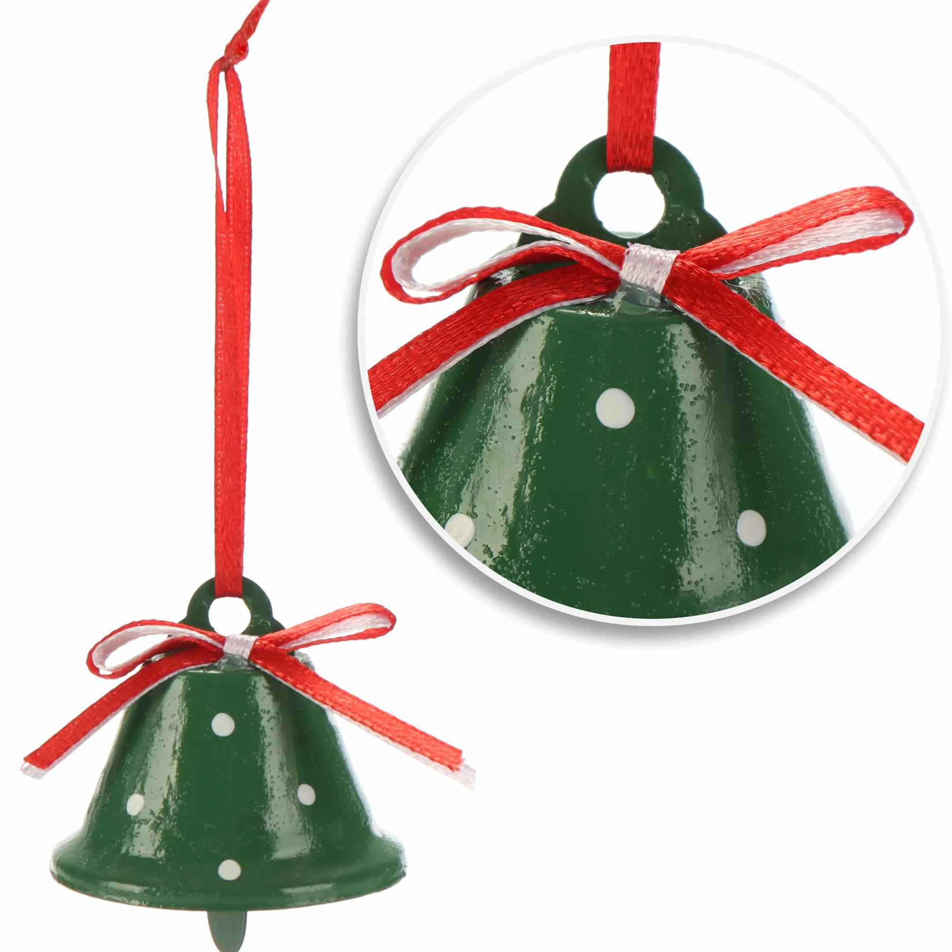 com-four® 6x ozdoby wiszace na Boze Narodzenie 4,5 cm Ø - dzwonki metalowe do zawieszenia - ozdobne dzwonki blaszane jako zawieszki do okien, drzwi i choinek (czerwony bialy zielony)