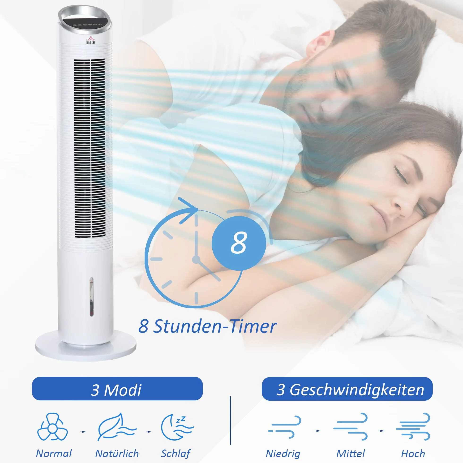 HOMCOM klimatyzator z chłodzeniem wodą, biały, szer. 60 Ø 30 x wys. 100,8 cm