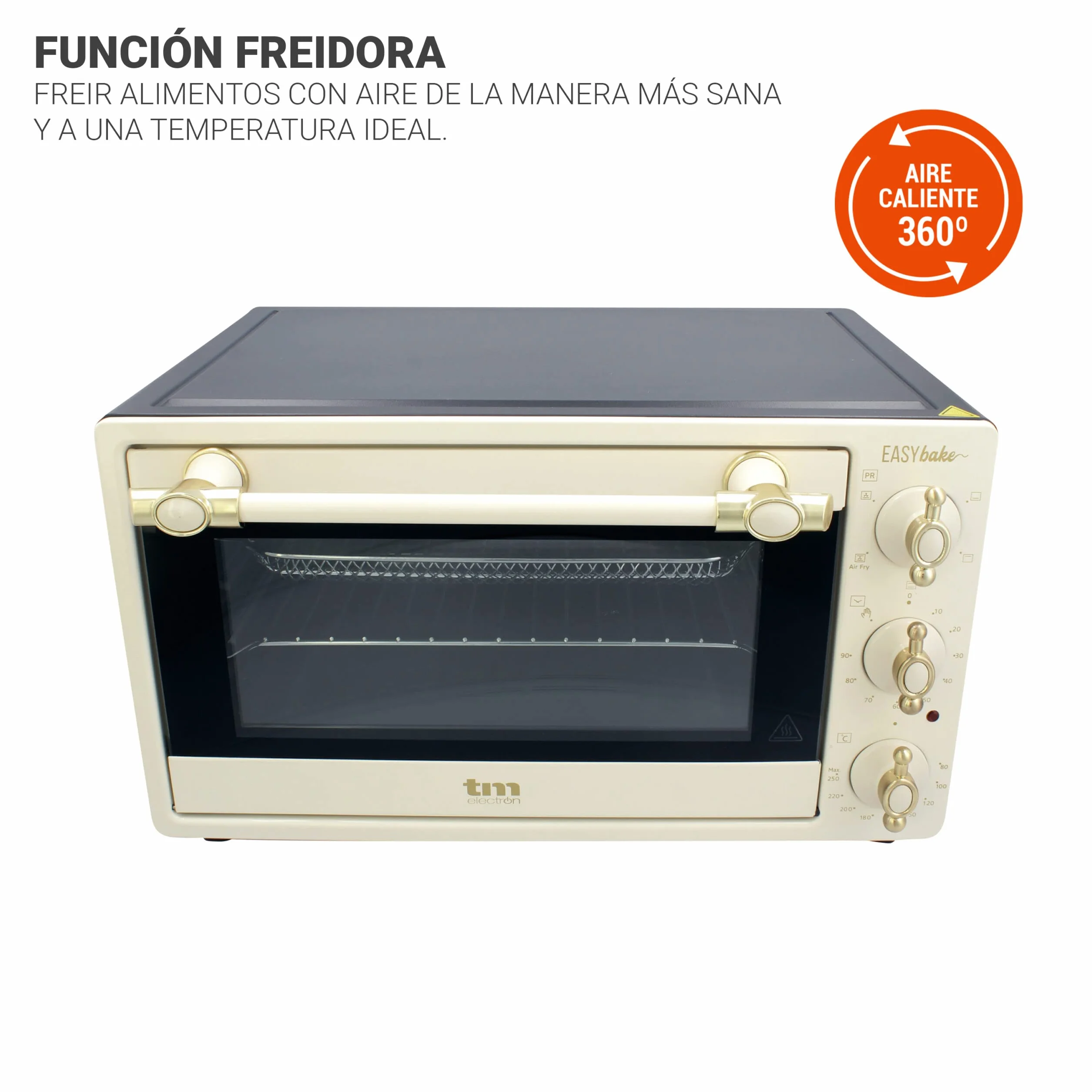 TM Electron EASYBAKE TMPHO020REB minipiekarnik retro z funkcją frytownicy bez oleju, 20 litrów, regulowana temperatura 80 ° C do 250 ° C, 5 funkcji, zawiera 4 akcesoria.