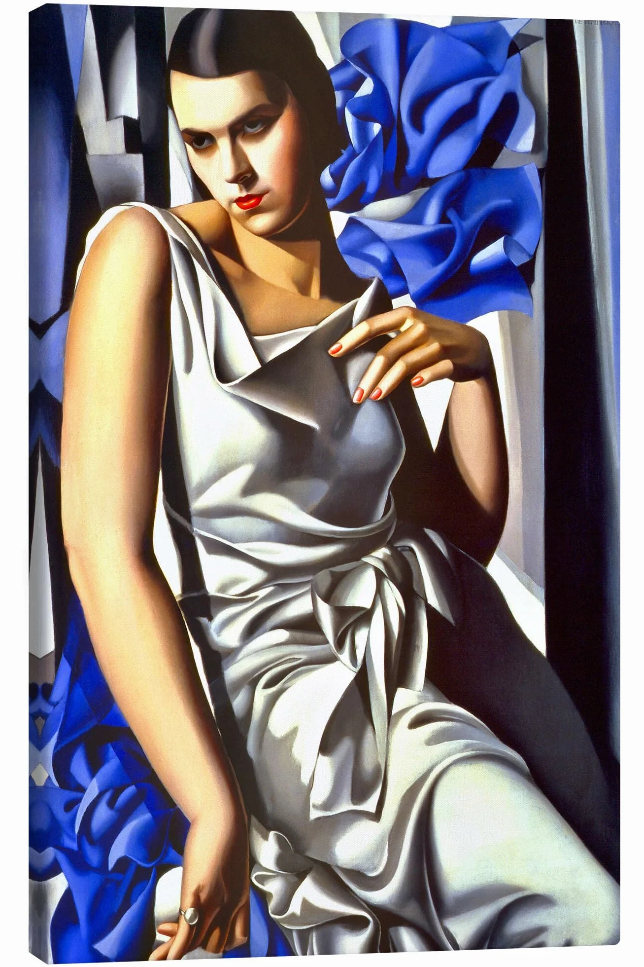 Portret Pani M. Obraz na płótnie Tamara de Lempicka 40 x 60 cm Niebieski Obrazy Dekoracja ścienna