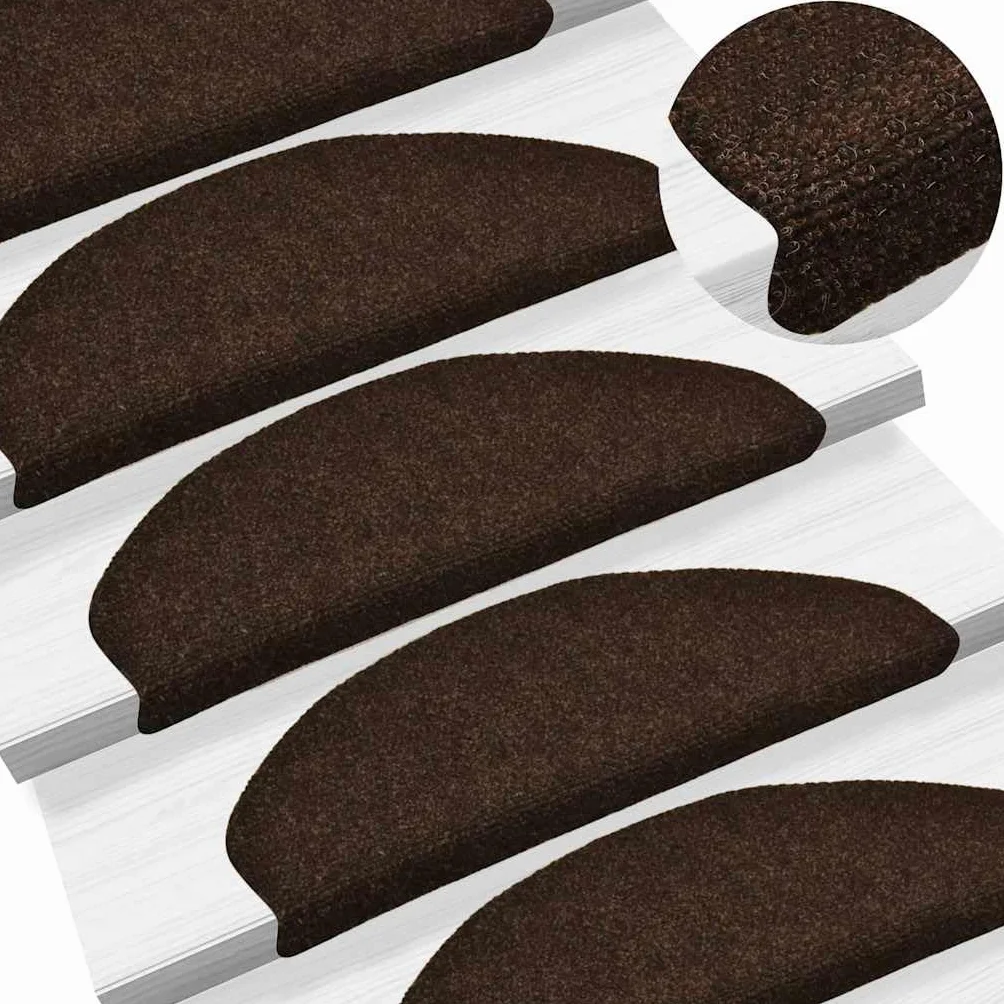 vidaXL Maty na schody samoprzylepne 15 szt. 65x21x4 cm Brązowe półokrągłe duże