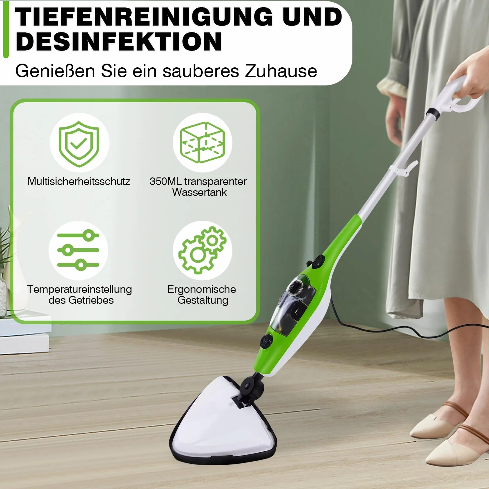 Mop parowy 1300 W 10 w 1 z kablem 3,5 m i 10 akcesoriami