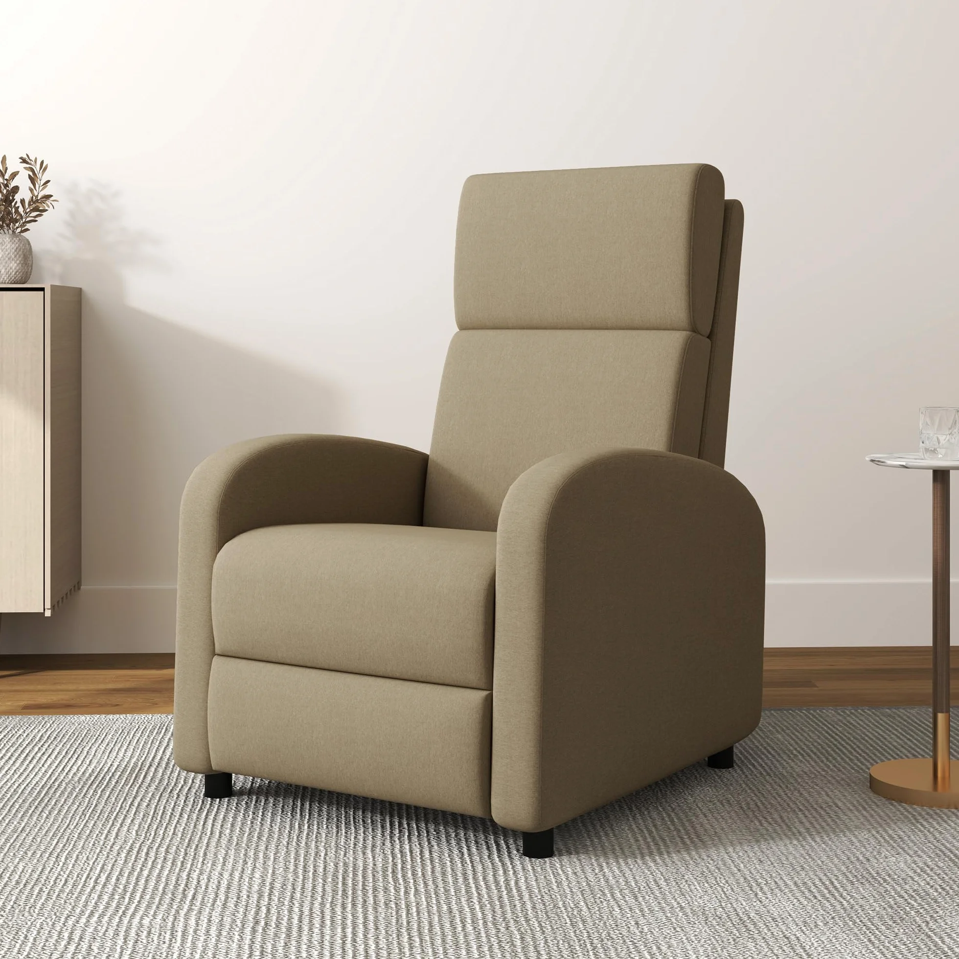 HOMCOM Fotel Relaksacyjny, Fotel Relaksacyjny z Ręcznym Regulowanym Oparciem, Wbudowany Podnóżek, Do Salonu, Sypialni, Biura, Kina Domowego, Obciążenie 120 kg, Beżowy