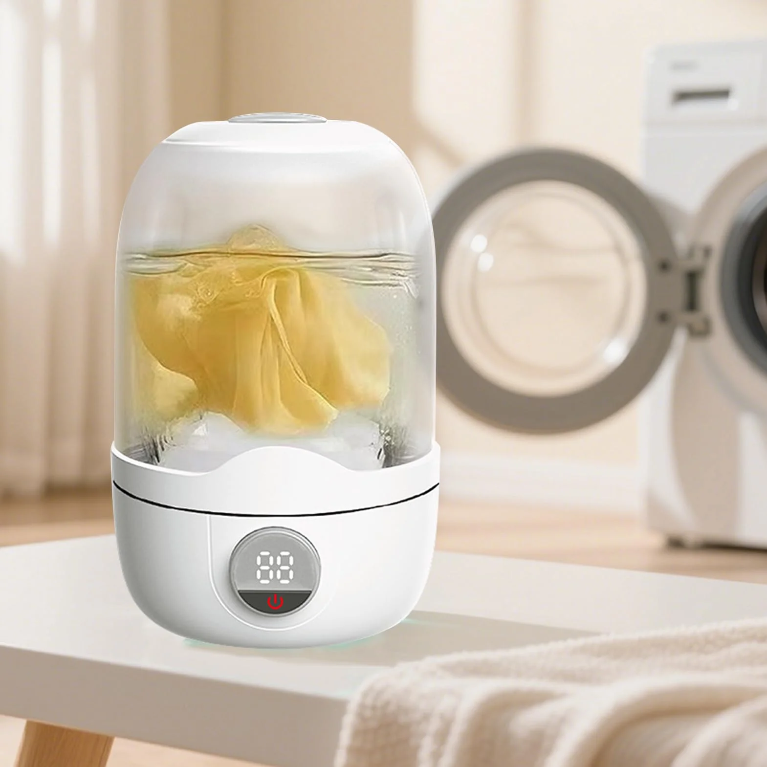 Portable Mini Washing Machine, Rechargeable Laundry Washer Cup, Camping Laundries Machine, Compact Wash Solution for Baby Clothes, Towels, Socks, Bras, 8.27 inches, Pink, White