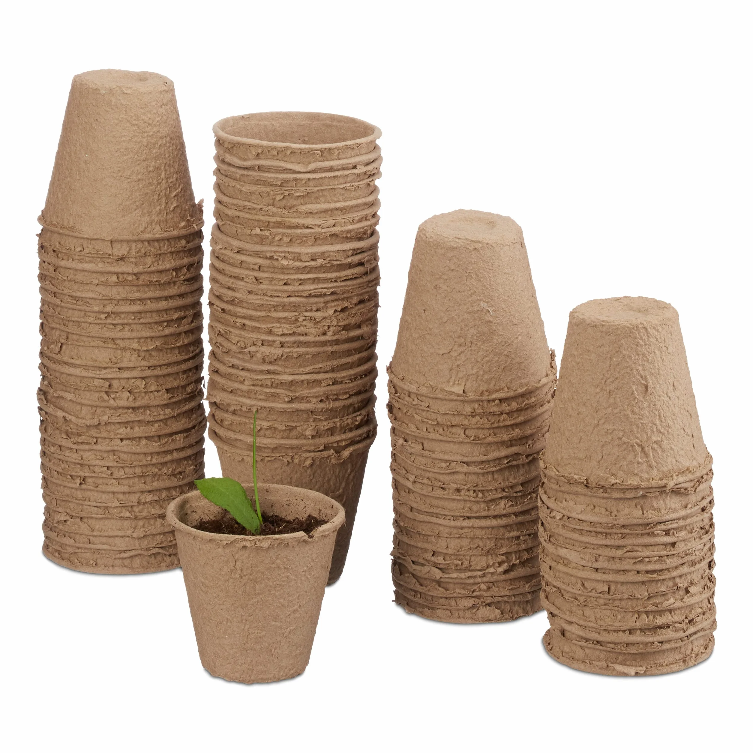 Relaxdays Doniczki w zestawie, biodegradowalne, dla roślin, 80 sztuk doniczek, celuloza, okrągłe, 8 cm, beżowe
