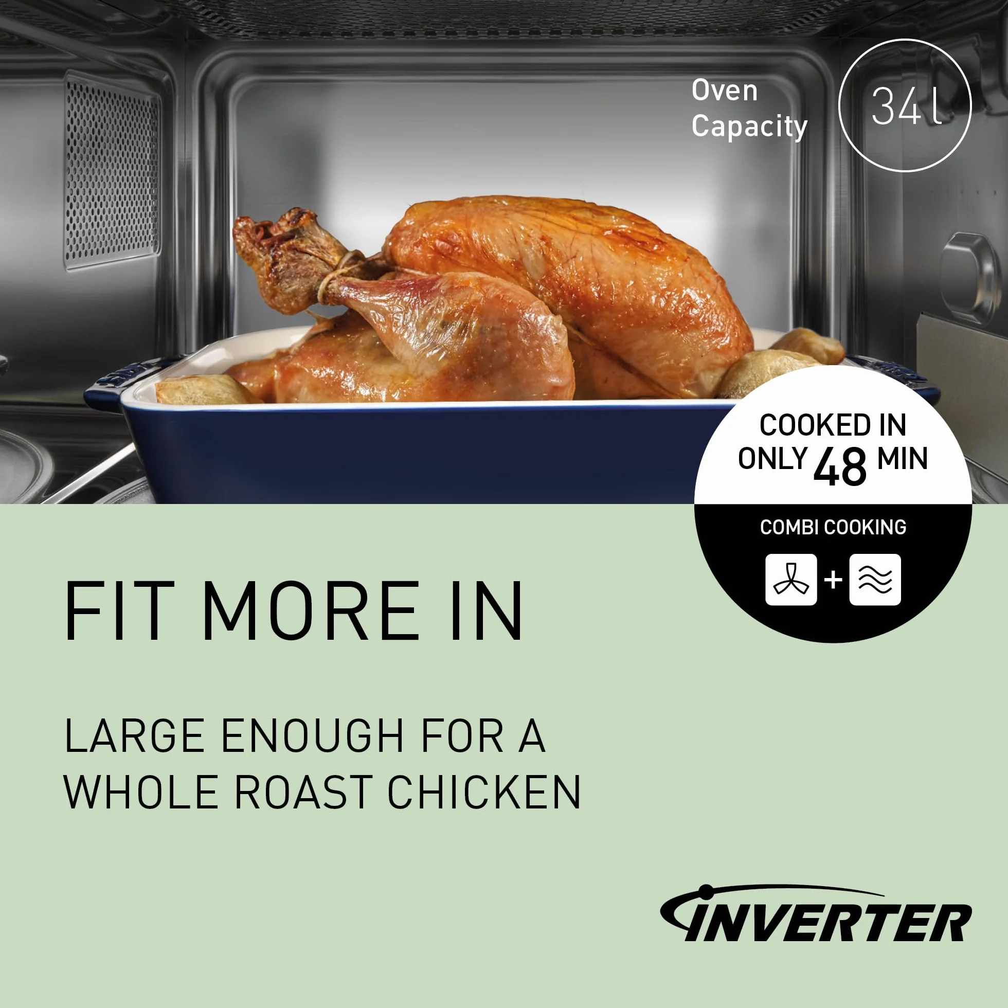 Panasonic NN-CD88QSEPG 34L Air Fryer kuchenka mikrofalowa kombi z grillem kwarcowym, 1000 W, automatyczne rozmrażanie, czujnik Genius, stal nierdzewna, srebrna