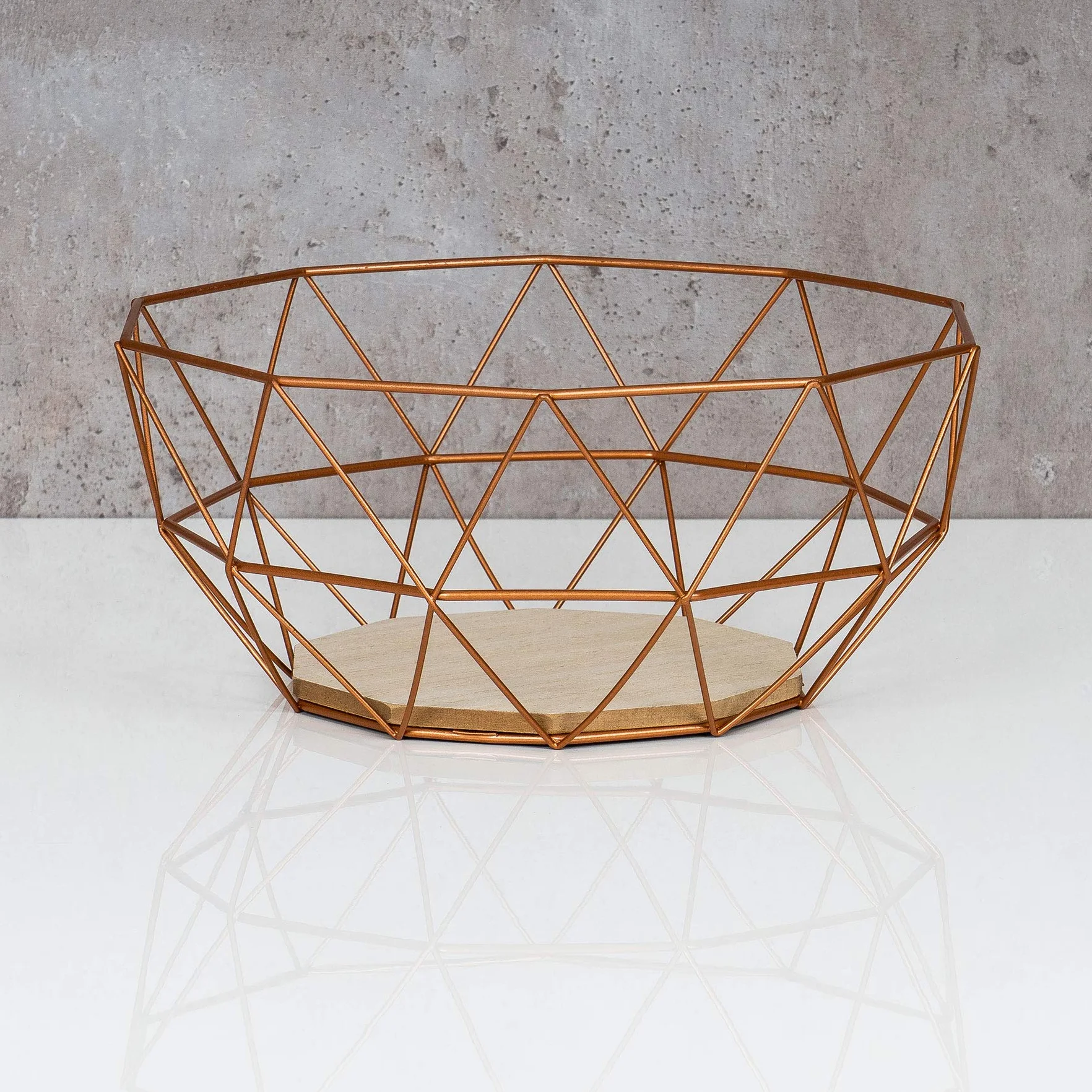 levandeo Kosz metalowy miedziany 26 x 12 cm kosz na owoce nowoczesny drewno MDF brązowy miska dekoracyjna design dekoracja stołu