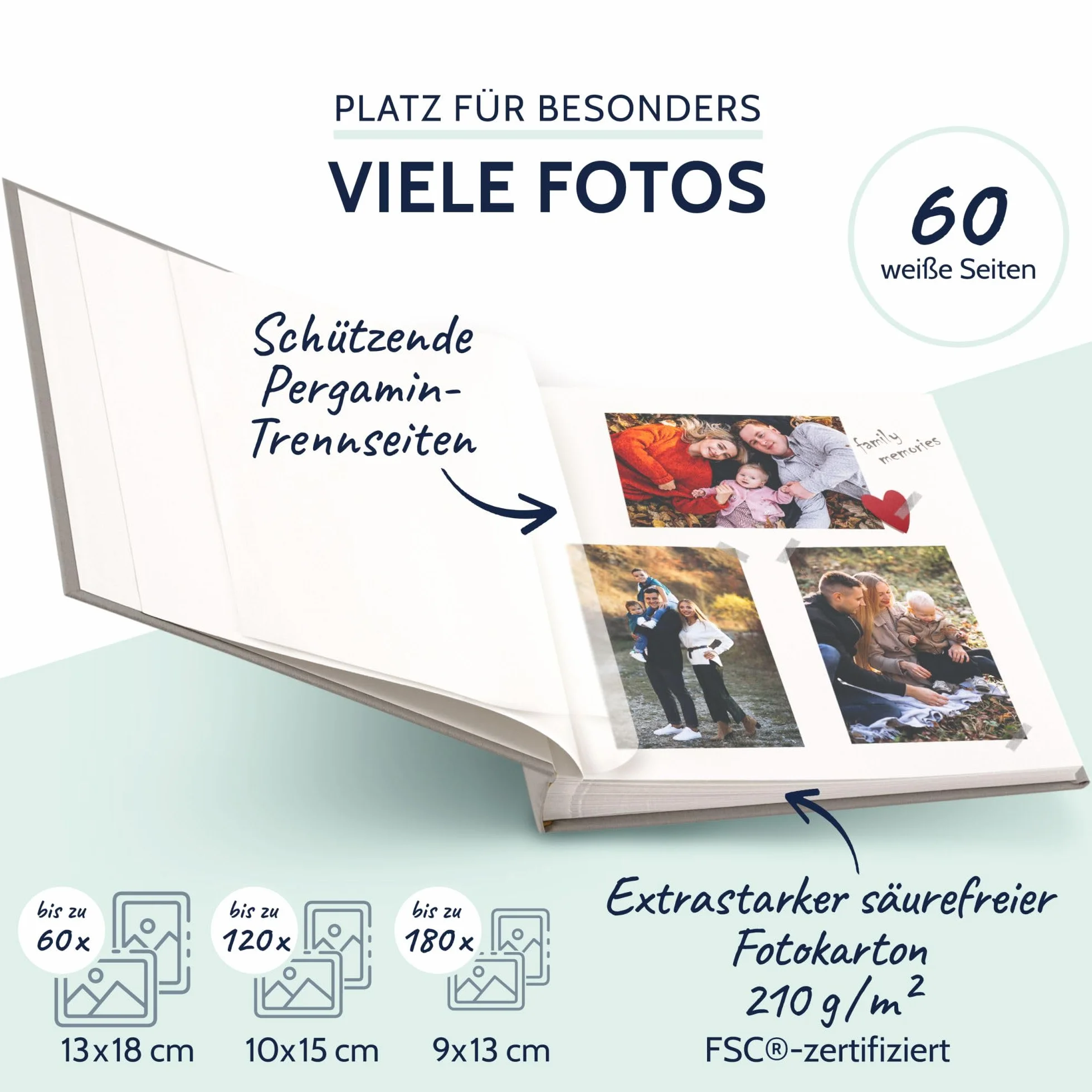 goldbuch 24606 album na zdjęcia Summertime Trend 2, fotoksiążka z 60 białymi stronami z pergaminem, album z lnianą okładką, album na zdjęcia do naklejania, szary, 25 x 25 x 4 cm
