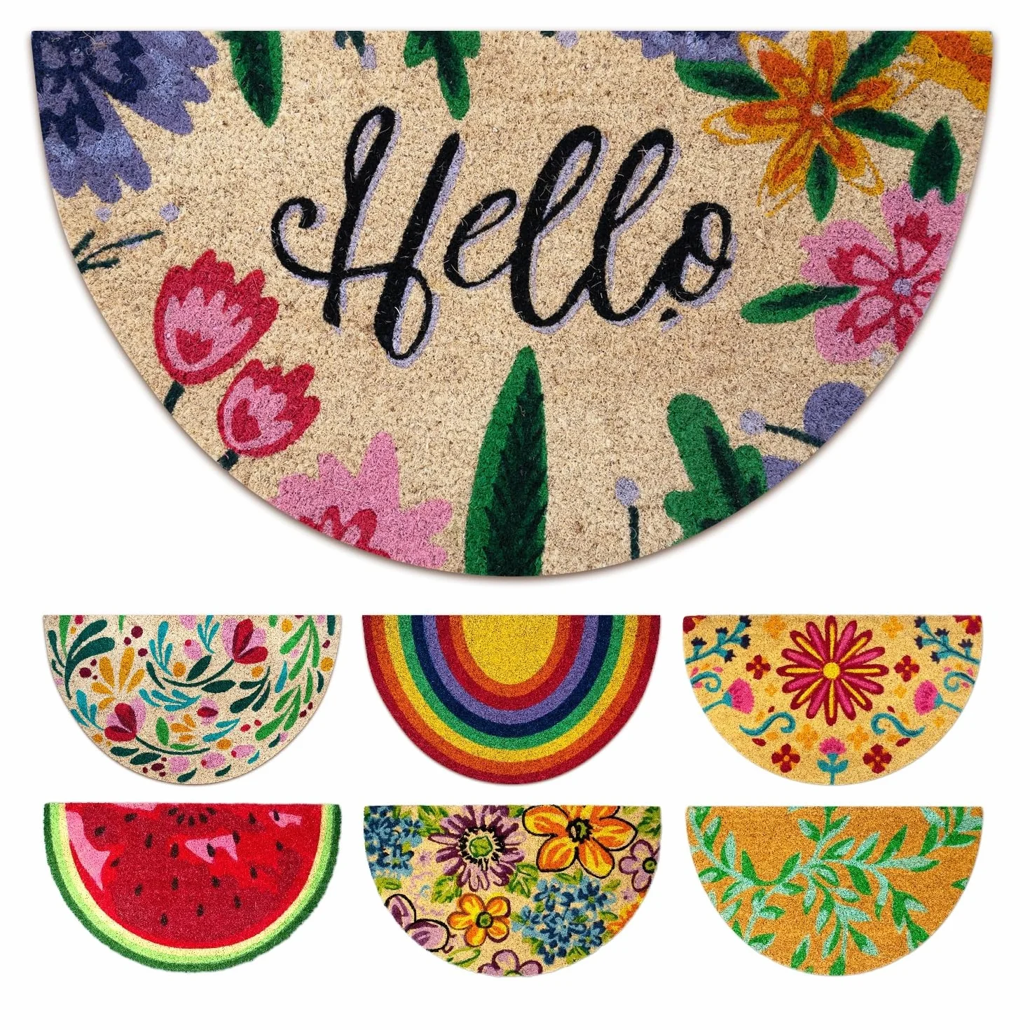 Wycieraczka z włókna kokosowego - Hello - 40x70 cm - Wycieraczka zewnętrzna - Wycieraczka pod drzwi wejściowe na zewnątrz - Półksiężyc Wycieraczki na zewnątrz