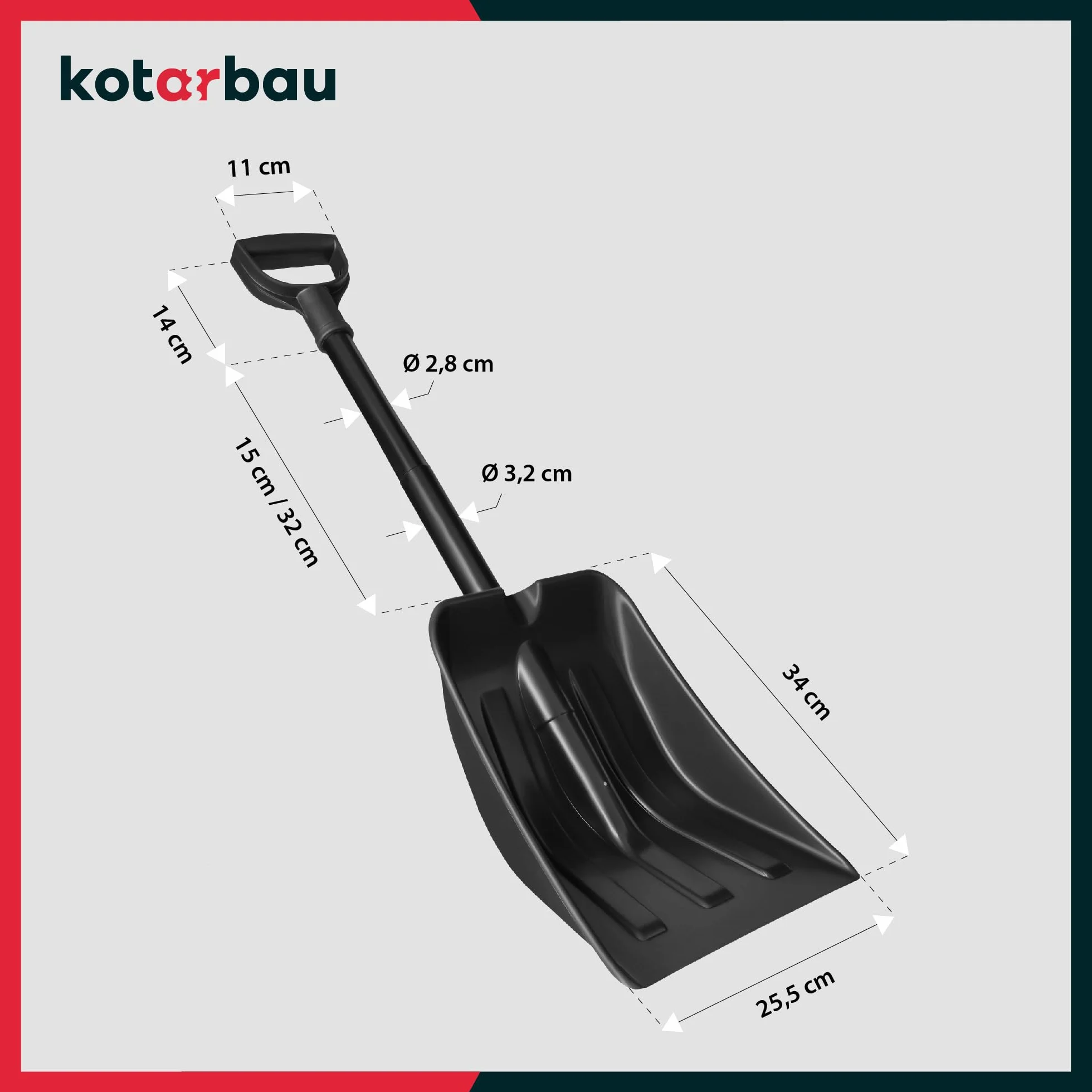KOTARBAU Łopata do śniegu z tworzywa sztucznego, z aluminiowym uchwytem, 80 cm, mała łopata do odśnieżania, łopata do śniegu, składana łopata