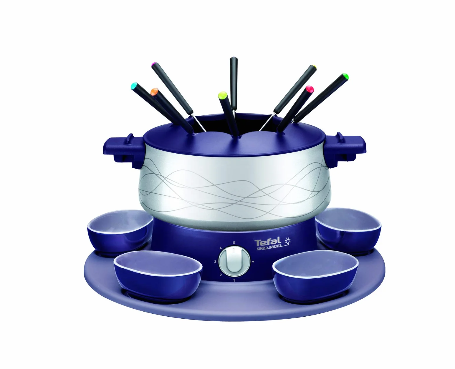 Tefal Elektryczny zestaw do fondue z 8 widelcami i 4 miskami, regulowany termostat, garnek z powłoką zapobiegającą przywieraniu