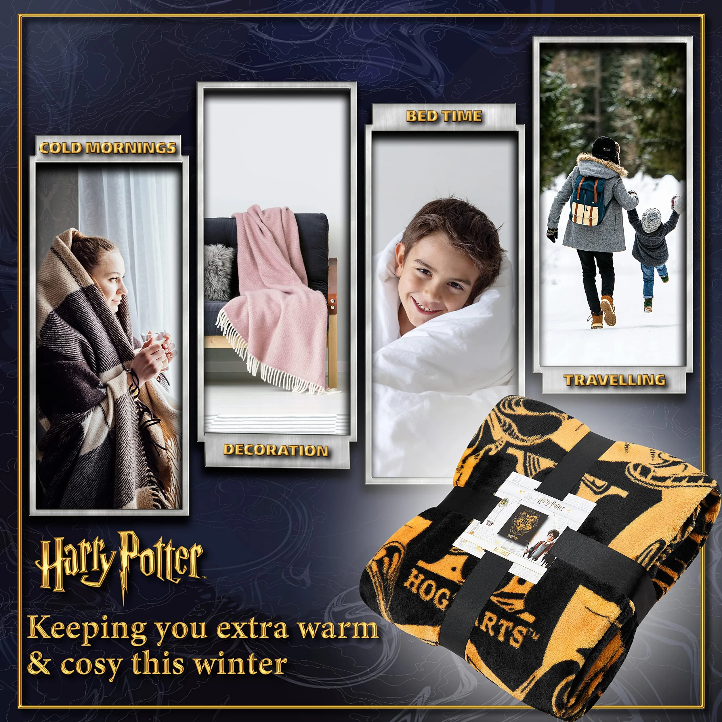 Harry Potter Prezenty Koc polarowy na łóżko Super miękki, przytulny koc do łóżka Hogwarts Wystrój sypialni pluszowa narzutka 150 x 130 cm na sypialnię, podróże, noclegi