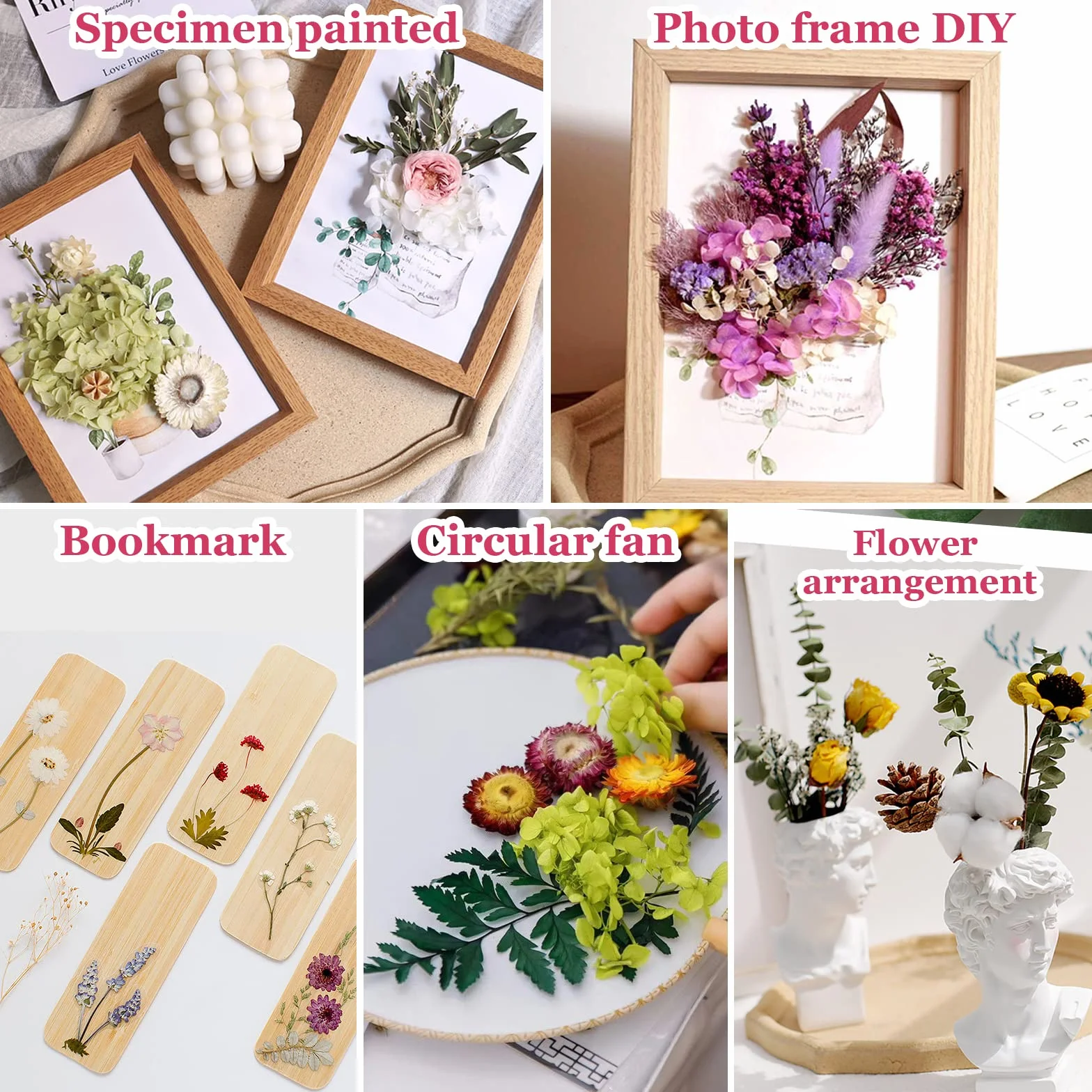 Suszone Kwiaty, prasowane naturalne suszone kwiaty, mieszanka suszonych kwiatów, zestaw suszonych kwiatów do makijażu, scrapbookingu, majsterkowania, dekoracji albumów, świec i DIY (białe i fioletowe)