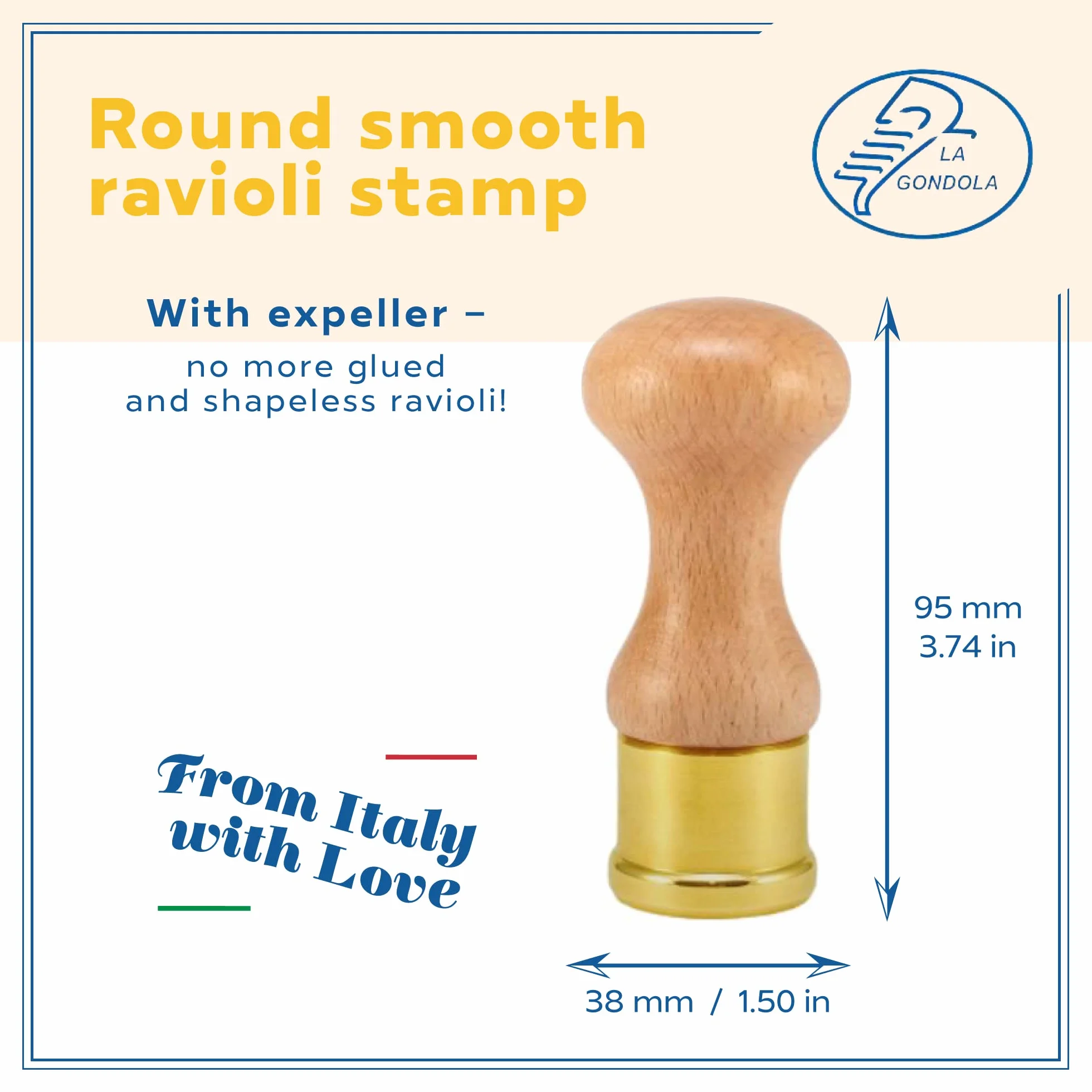 La Gondola stempel ravioli 38 mm mosiądz naturalne drewno narzędzie do makaronu