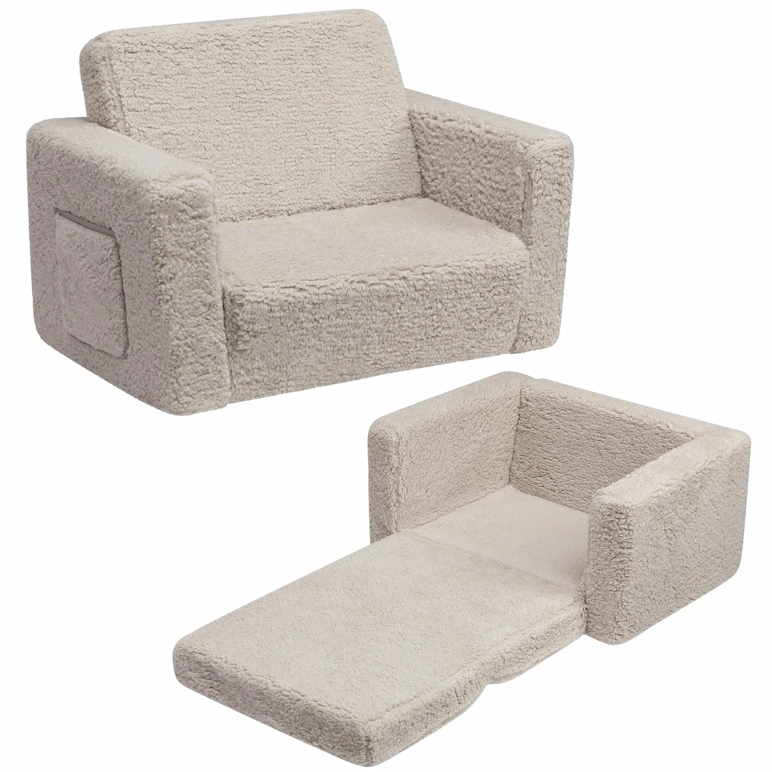 BEJOY Sofa dziecięca rozkładana 2 w 1, sofa z funkcją spania, fotel dziecięcy, Sherpa, rozkładana sofa do pokoju dziecięcego, na dzień dziecka i urodziny, dla dziewcząt i chłopców, jasnoszara