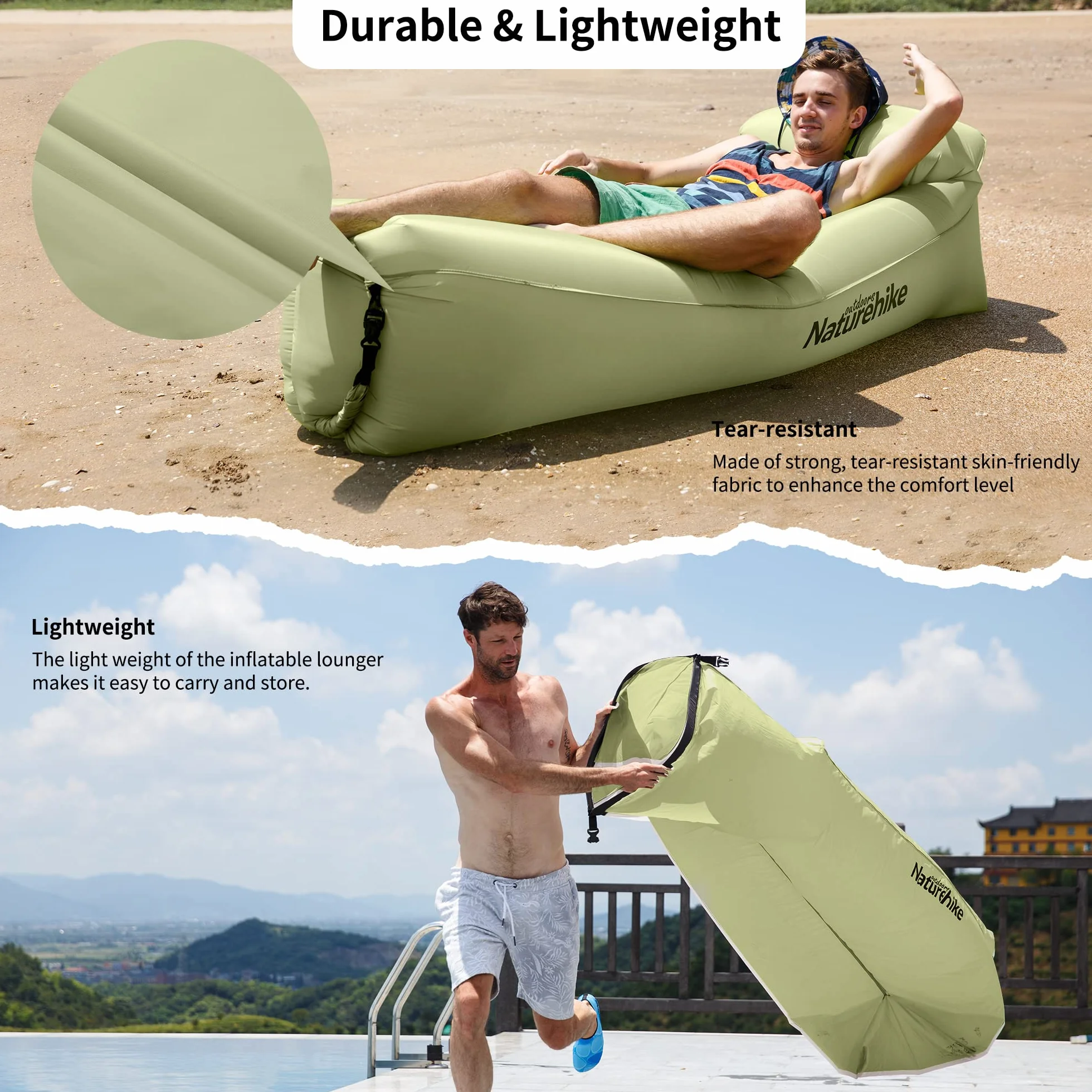Naturehike Nadmuchiwany rozkładany fotel, wodoodporna nadmuchiwana sofa z przenośnym plecakiem, nadmuchiwane łóżko do kempingu, basenu (zielony)