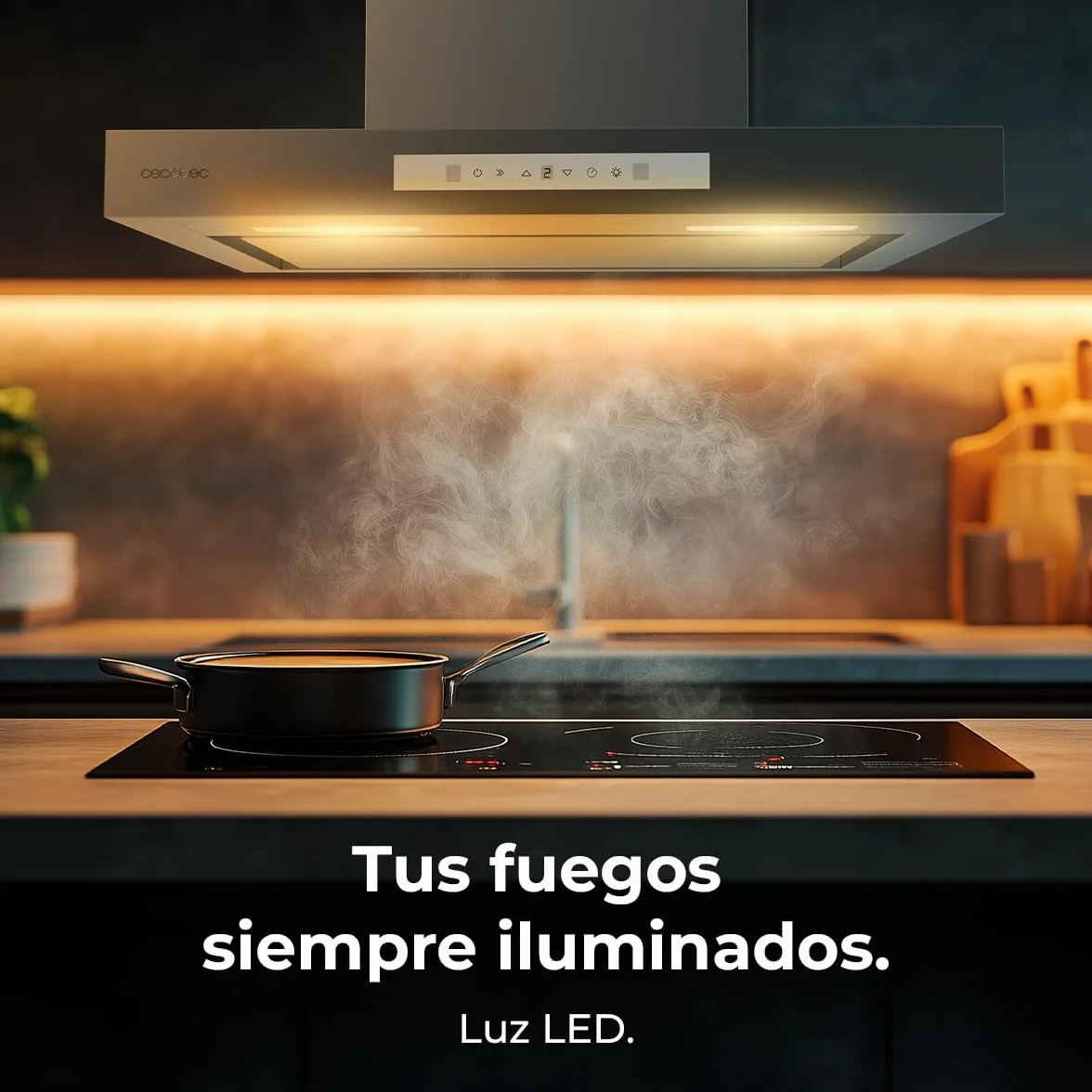 Cecotec Okap kuchenny 90 cm Bolero Flux TT 608000 A++ 210 W stal nierdzewna przepływ powietrza 800 m3/h Touch LED