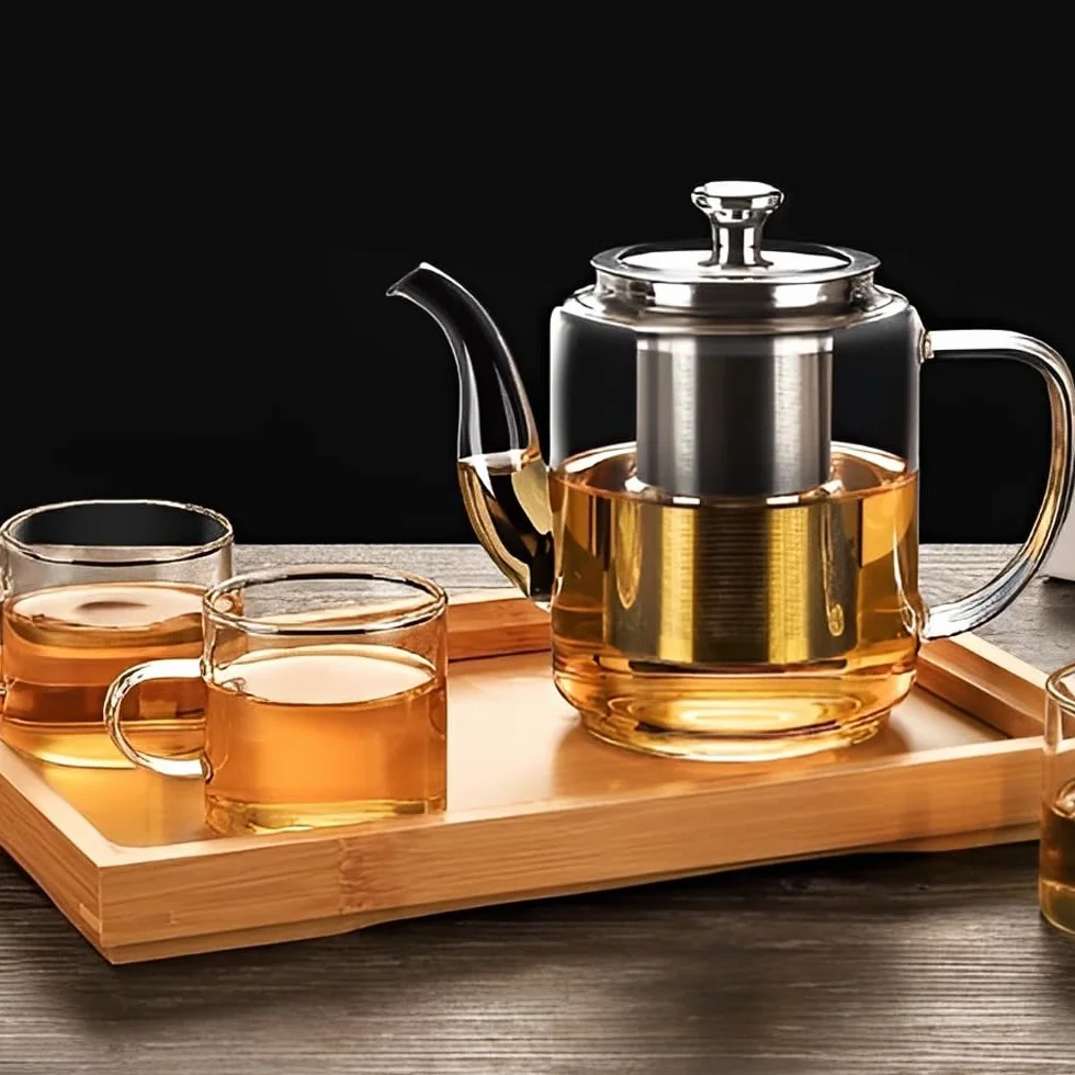 Szklany czajniczek o pojemności 650 ml, odporny na wysoką temperaturę dzbanek do herbaty z przezroczystego szkła borokrzemowego z filtrem ze stali nierdzewnej, mały czajniczek do luźnych liści