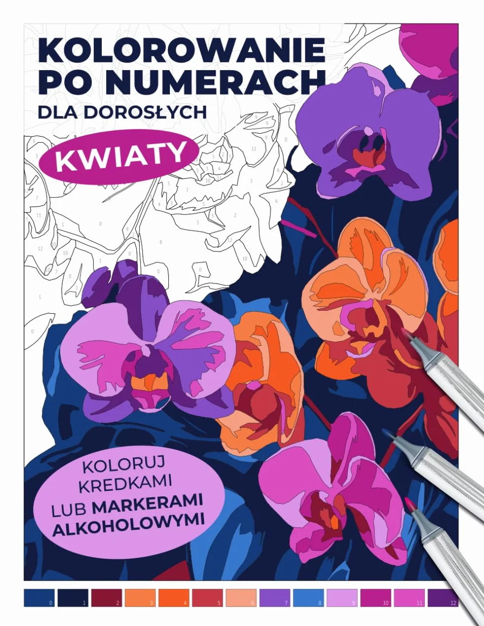 Kolorowanie po numerach dla dorosłych | Kwiaty | Koloruj kredkami lub markerami alkoholowymi