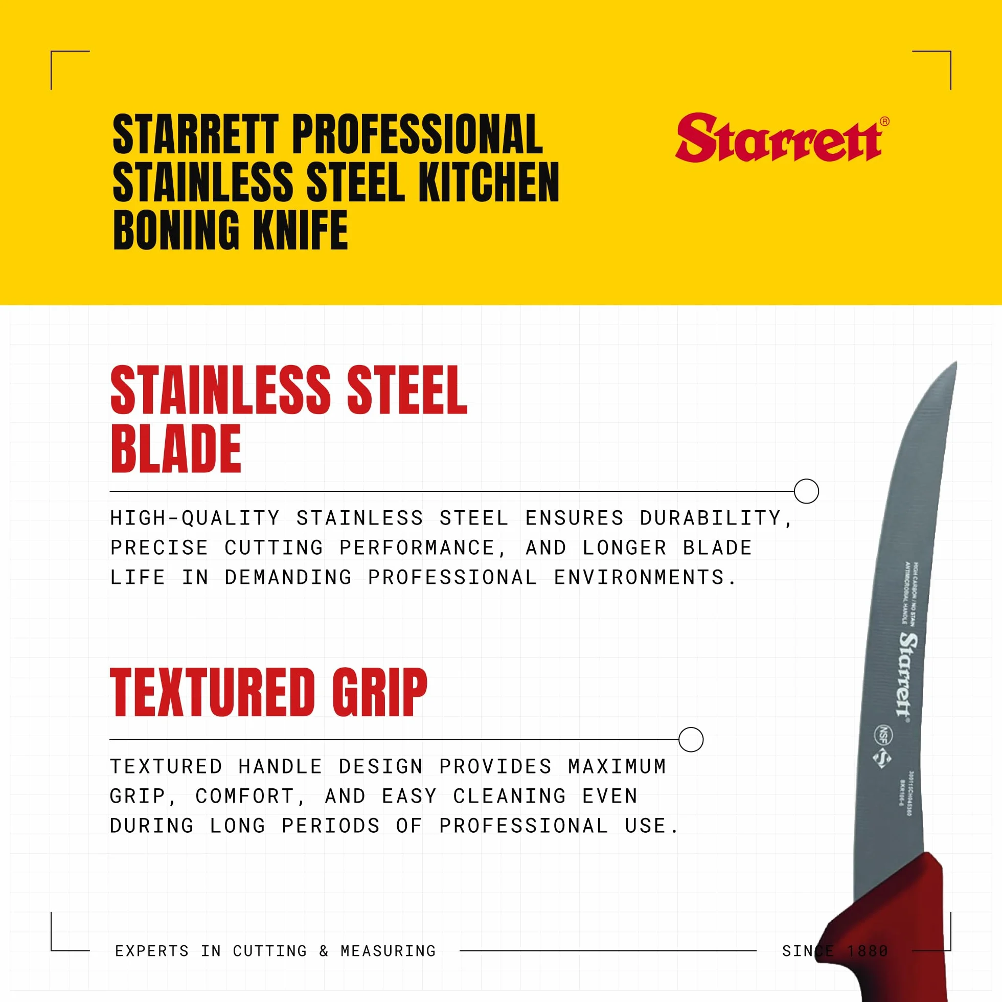 Starrett Nóż do kości wąski zakrzywiony 6" (150 mm) czerwony uchwyt BKR106-6