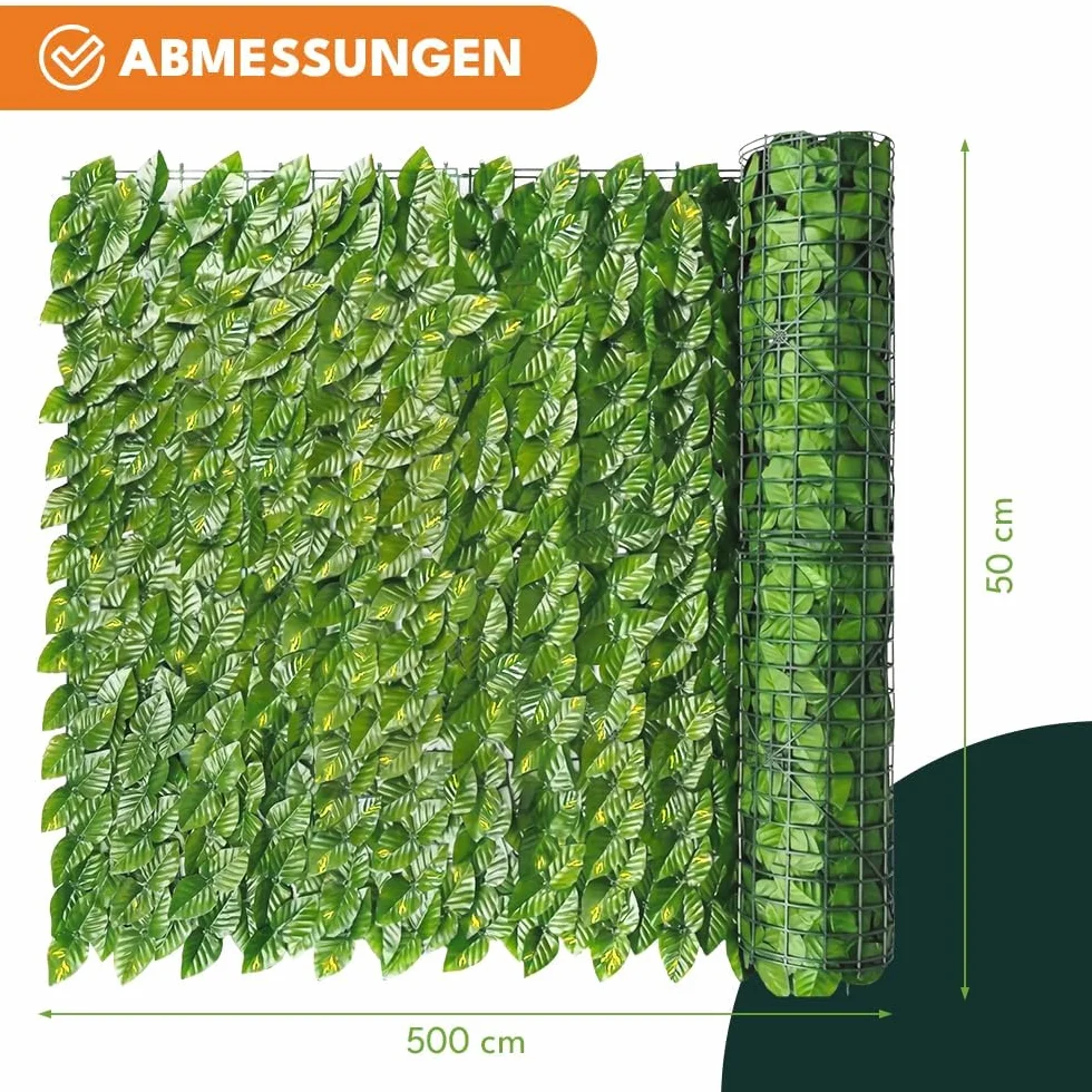 KRUMAD Sztuczny bluszcz ochrona przed wzrokiem, zestaw 2 x 500 x 50 cm, wisząca girlanda, ochrona przed wzrokiem na balkon i do ogrodu, sztuczny bluszcz, w zestawie 200 opasek kablowych, ochrona przed