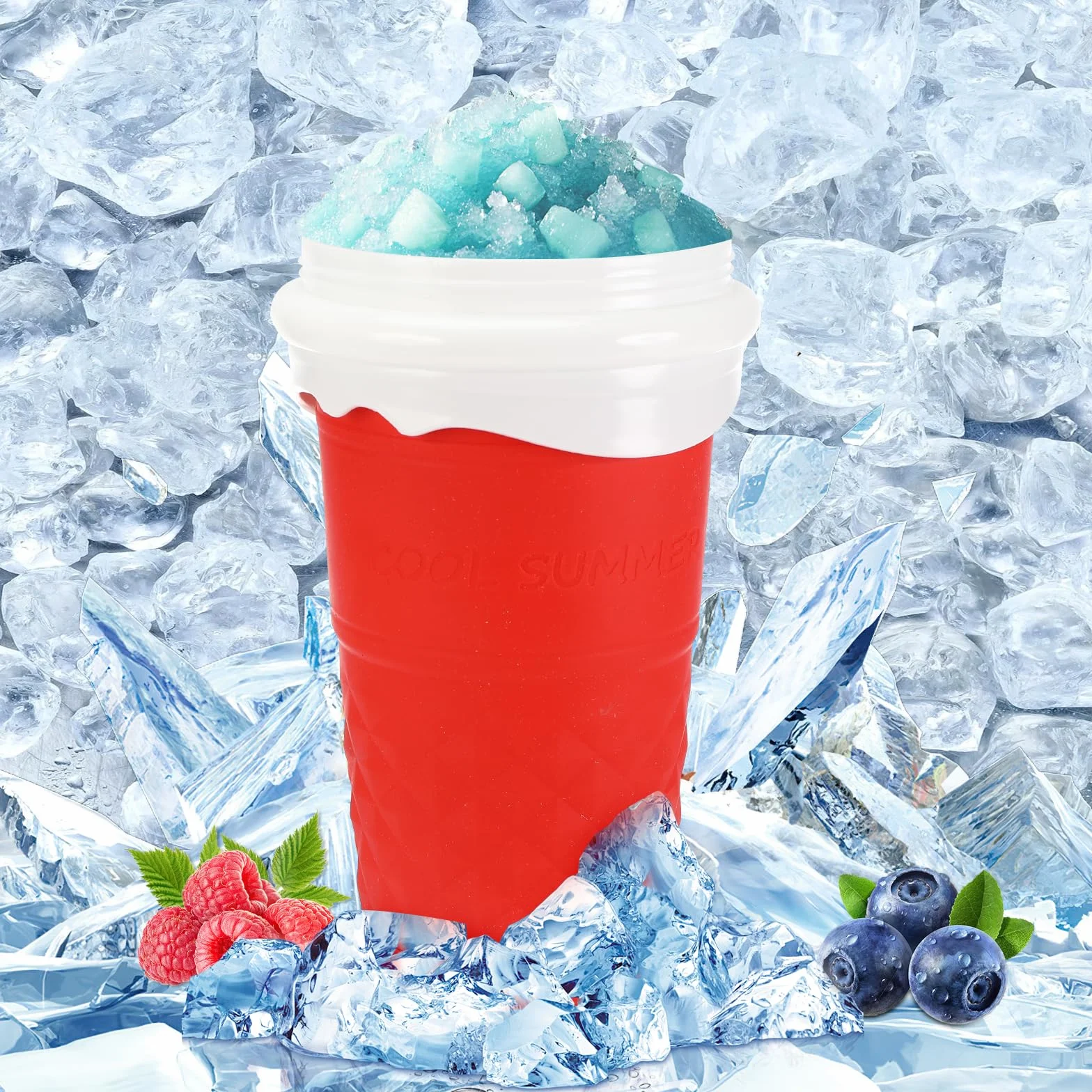 Silikonowy kubek Slushy Maker, Slush Cup z łyżką ze słomką do coli lub soku (różowy)