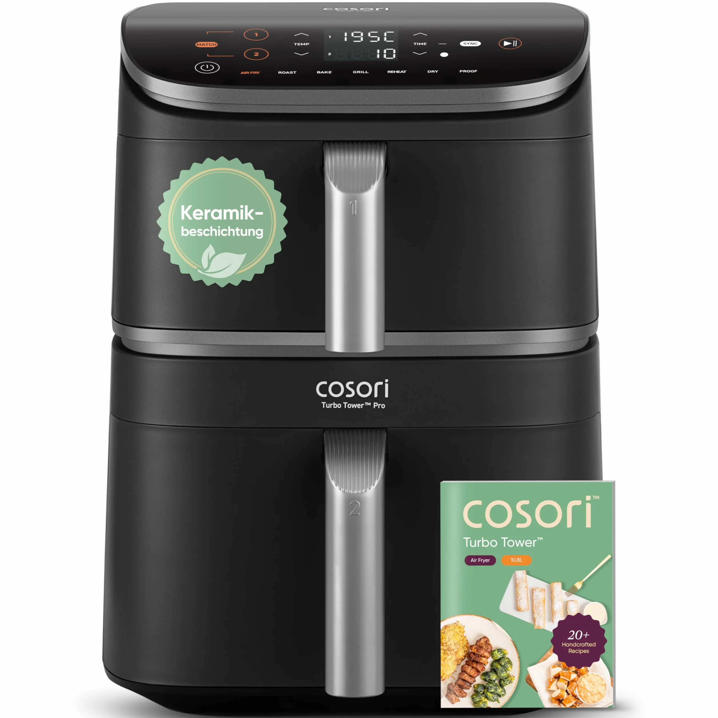 COSORI Airfryer Turbo Tower Pro DualBlaze 2630W 10,8 L ceramiczna bez PFAS srebrno-szary DC112