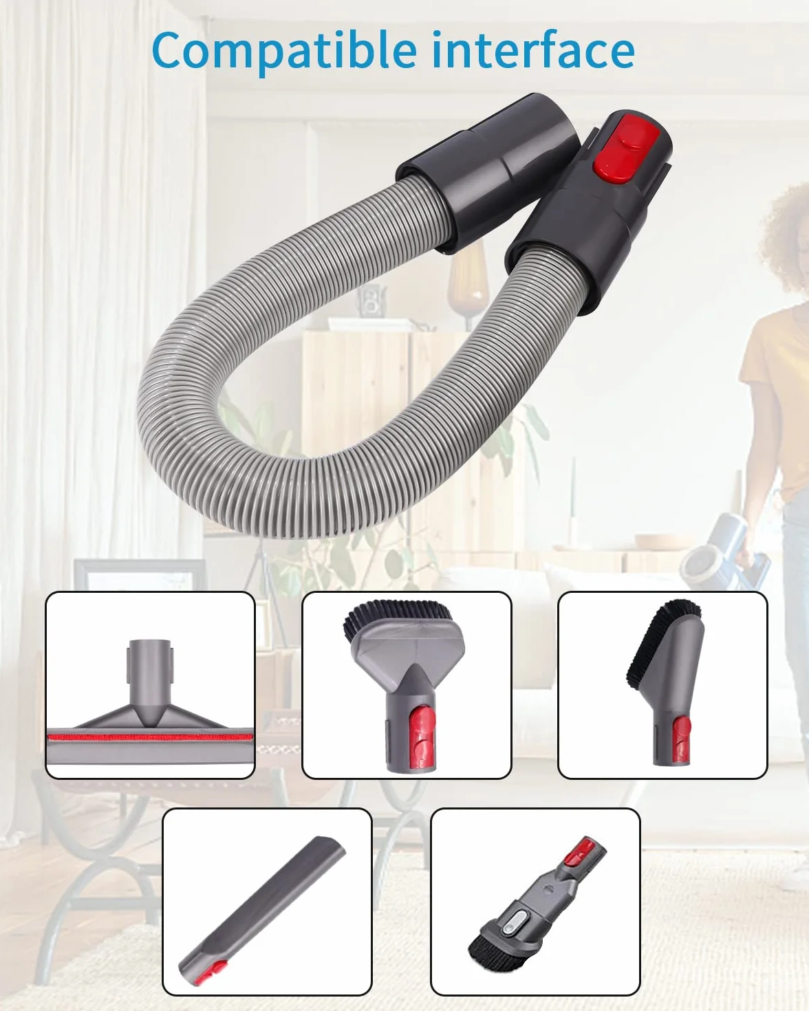 Jissta Zamienne mocowanie węża do odkurzaczy Dyson V15, V11, V10, V8, V7 z elastyczną końcówką, wężem przedłużającym i blokadą włącznika