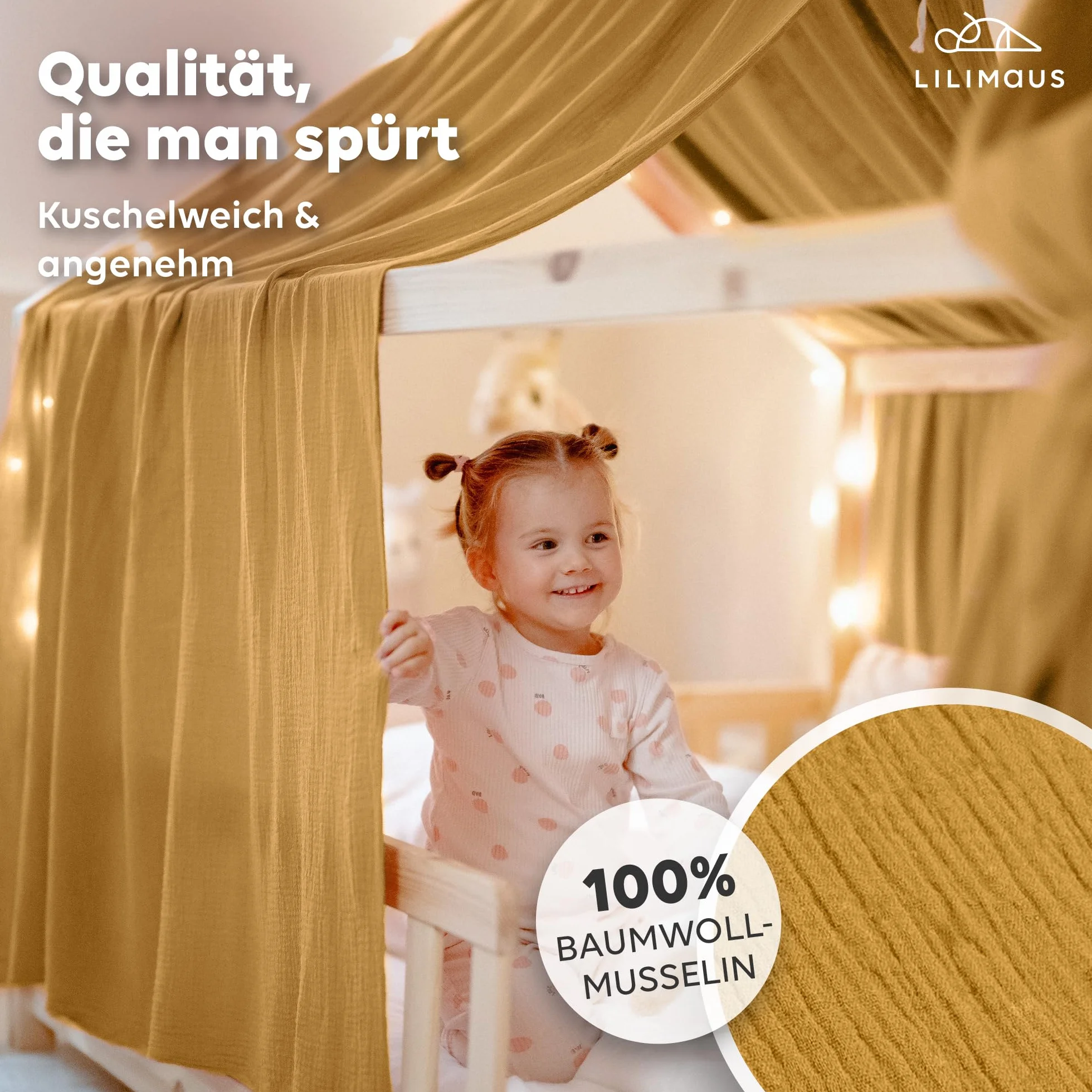 Lilimaus Zasłona ze 100% bawełny muślinowej, baldachim do łóżeczka dziecięcego, 90 x 200 cm, 120 x 200 cm, dekoracja łóżeczka dziecięcego, prezent dla dziewczynek i chłopców