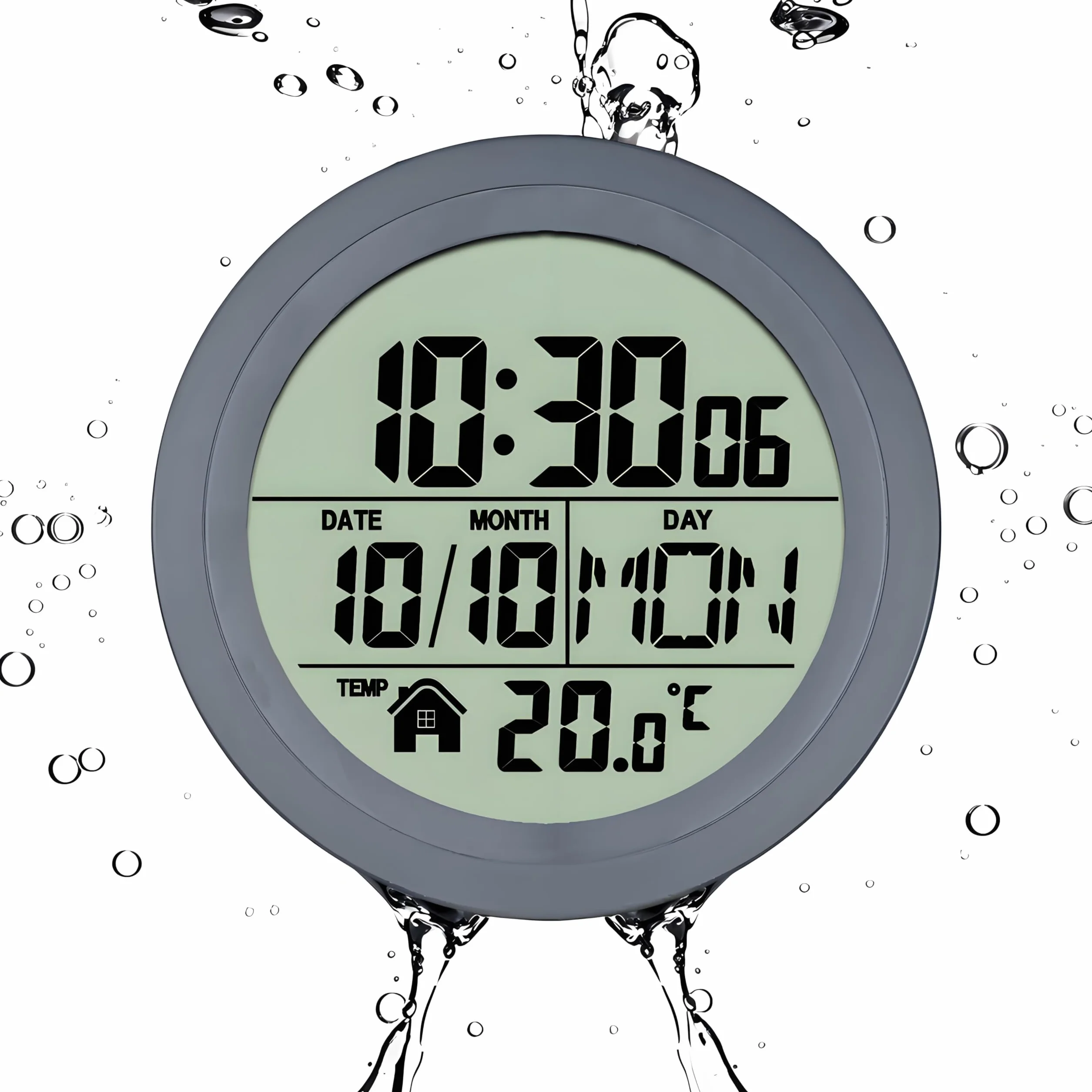 Cyfrowy zegar prysznicowy z wyświetlaczem LCD, wodoodporna, cicha dekoracja ścienna, przyssawka z 4 przyssawkami, pokazuje godzinę, temperaturę, datę, dzień tygodnia, do łazienki, salonu