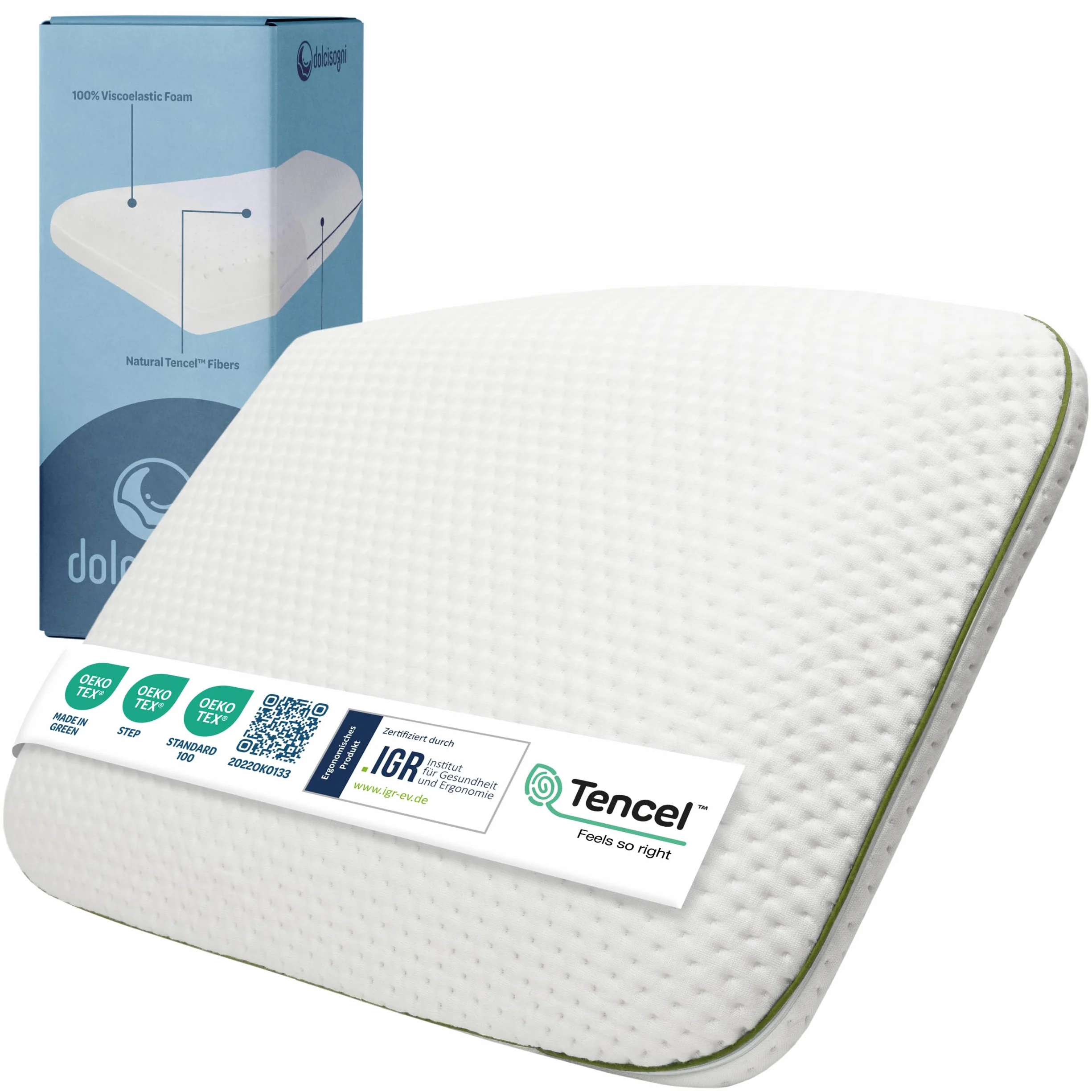 DolciSogni - Ergonomiczna poduszka memory 60 x 40 x 6 z włóknem Tencel - Miękka i oddychająca poduszka na szyję, plecy i ramiona - wsparcie szyi i trwały komfort - certyfikat OEKO-TEX