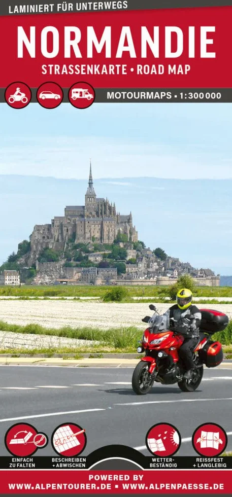 MoTourMaps Normandie Auto- und Motorradkarte 1:300.000: reißfest - wasserfest - beschreibbar: 2