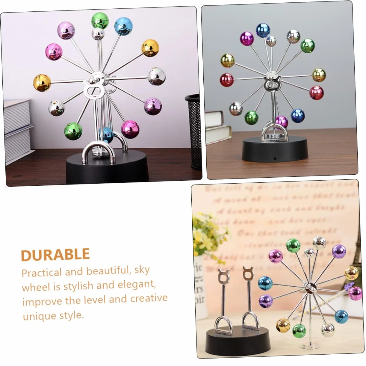PRETYZOOM Dekoracyjny Model Ferris Wheel z Kolorowymi Kulami Ruch Perpetualny Ozdoba Do Domu Biura Restauracji Bezpieczny i Wytrzymały Kreatywna Rzeźba Niebieskiego Koła