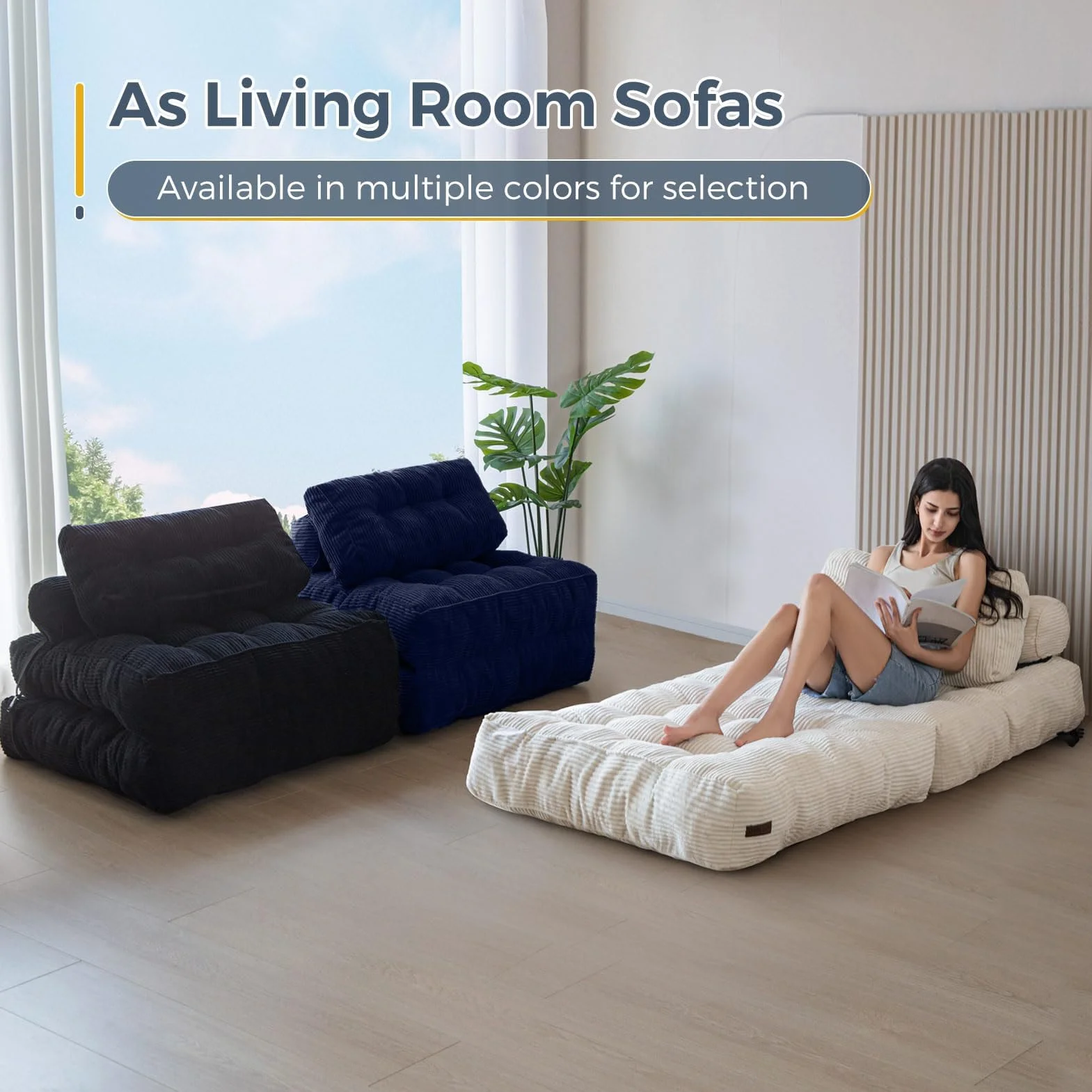 MAXYOYO Składana sofa do spania, przekształcany fotel do spania z poduszką, materac z podparciem oparcia, przenośne krzesło-łóżko, wygodna sofa podłogowa-lounge do salonu, sypialni, kolor granatowy